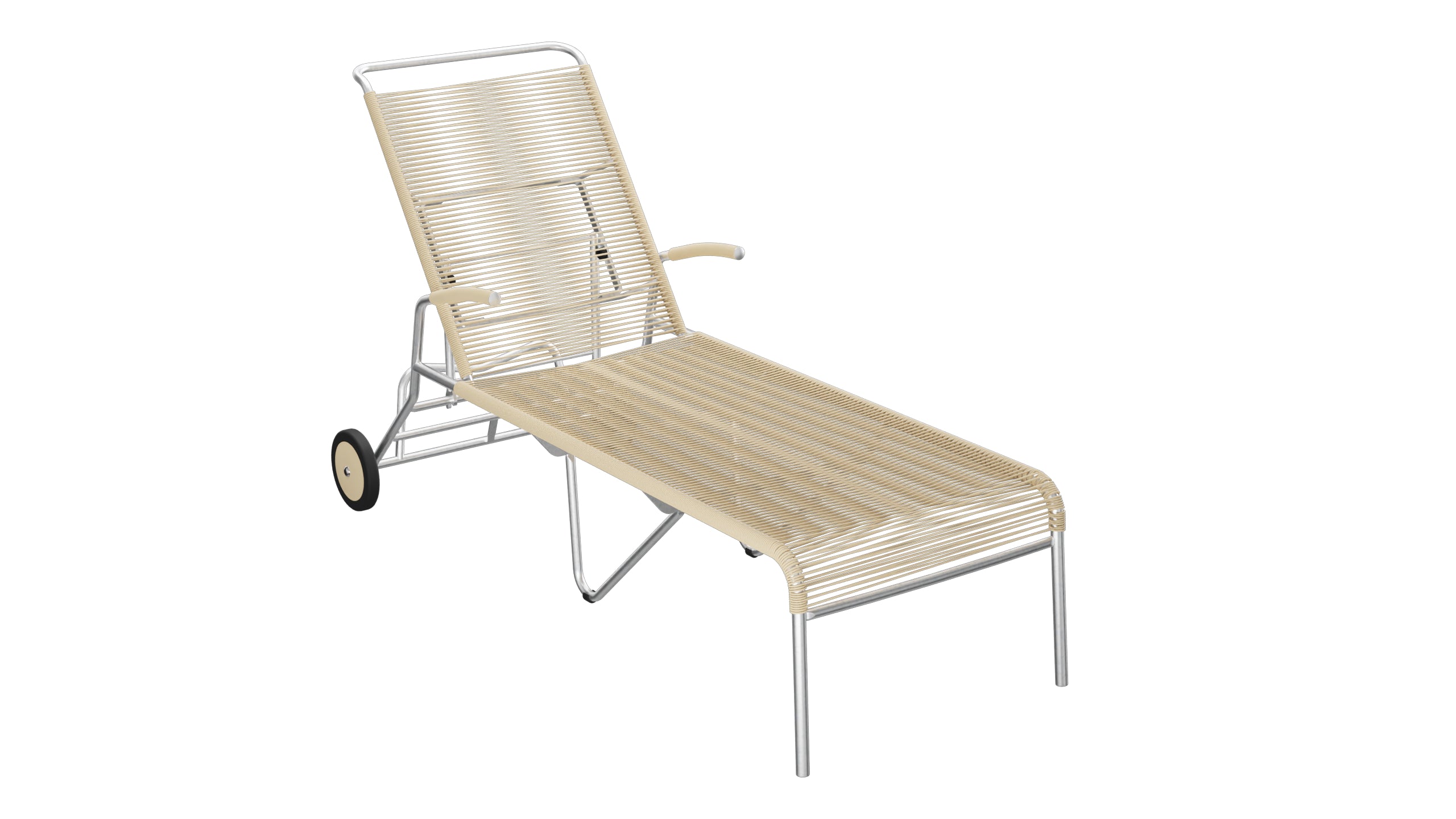 Säntis Spaghetti-Rollenliege in Pastellbraun präsentiert im Onlineshop von KAQTU Design AG. Liegestuhl ist von Schaffner
