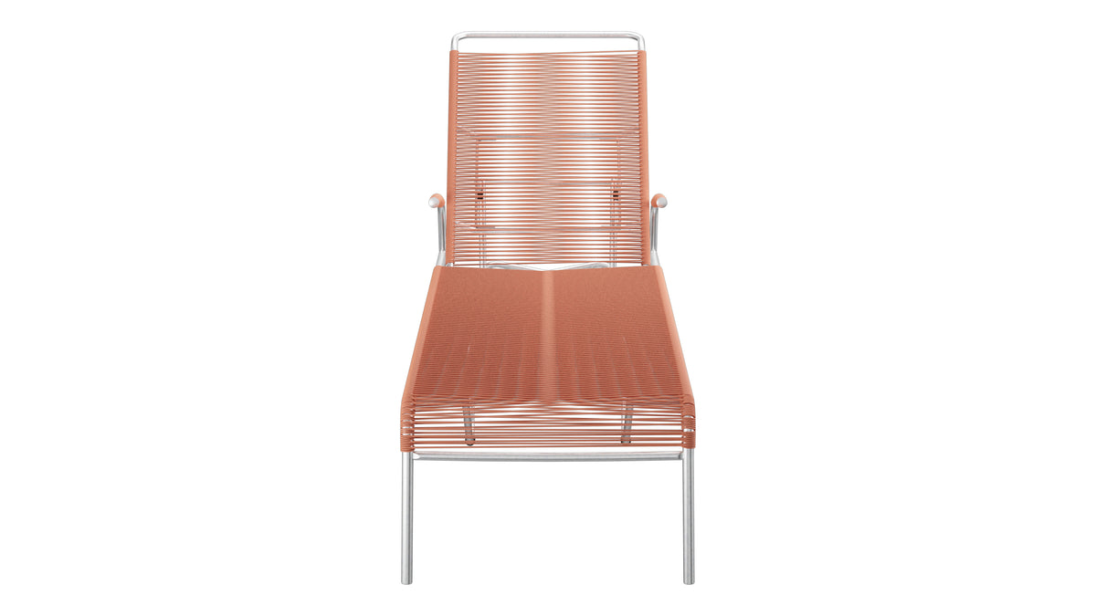 Säntis Spaghetti-Rollenliege in Pastellterracotta präsentiert im Onlineshop von KAQTU Design AG. Liegestuhl ist von Schaffner
