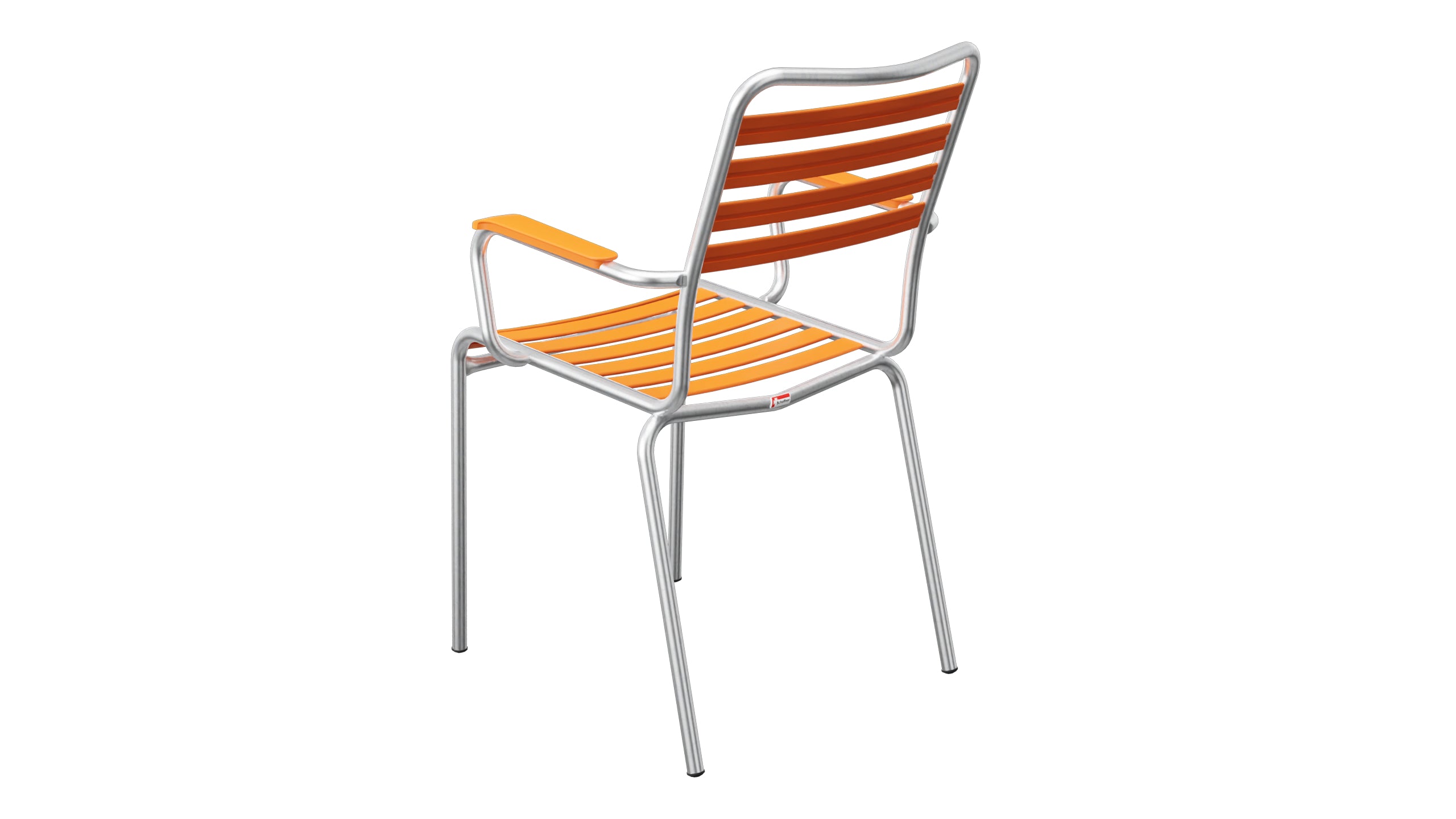 Rigi Lättli-Gartenstuhl mit Armlehne in Orange präsentiert im Onlineshop von KAQTU Design AG. Gartenstuhl mit Armlehnen ist von Schaffner