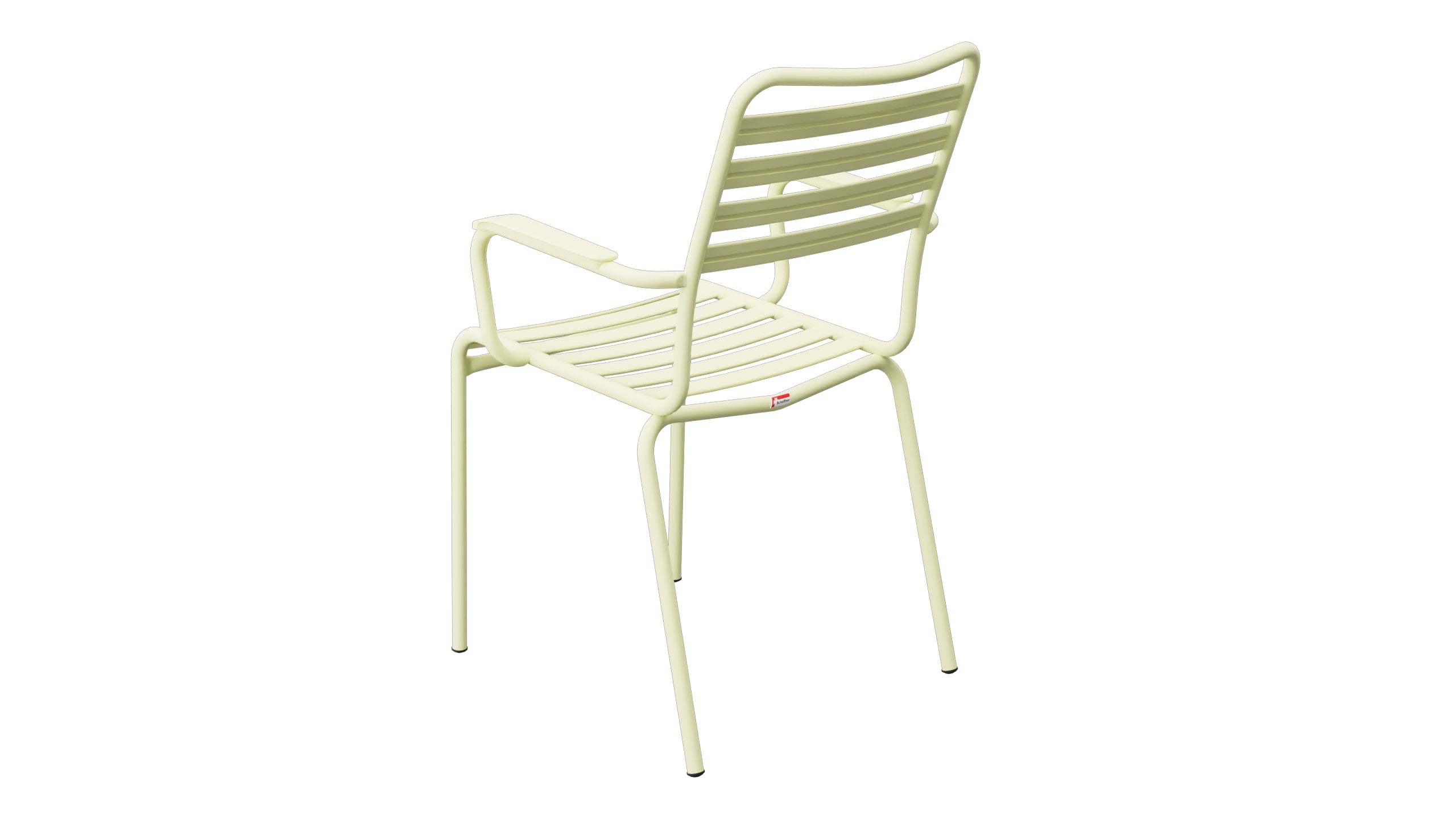 Rigi Lättli-Gartenstuhl mit Armlehne in Buchsbaumgelb präsentiert im Onlineshop von KAQTU Design AG. Gartenstuhl mit Armlehnen ist von Schaffner