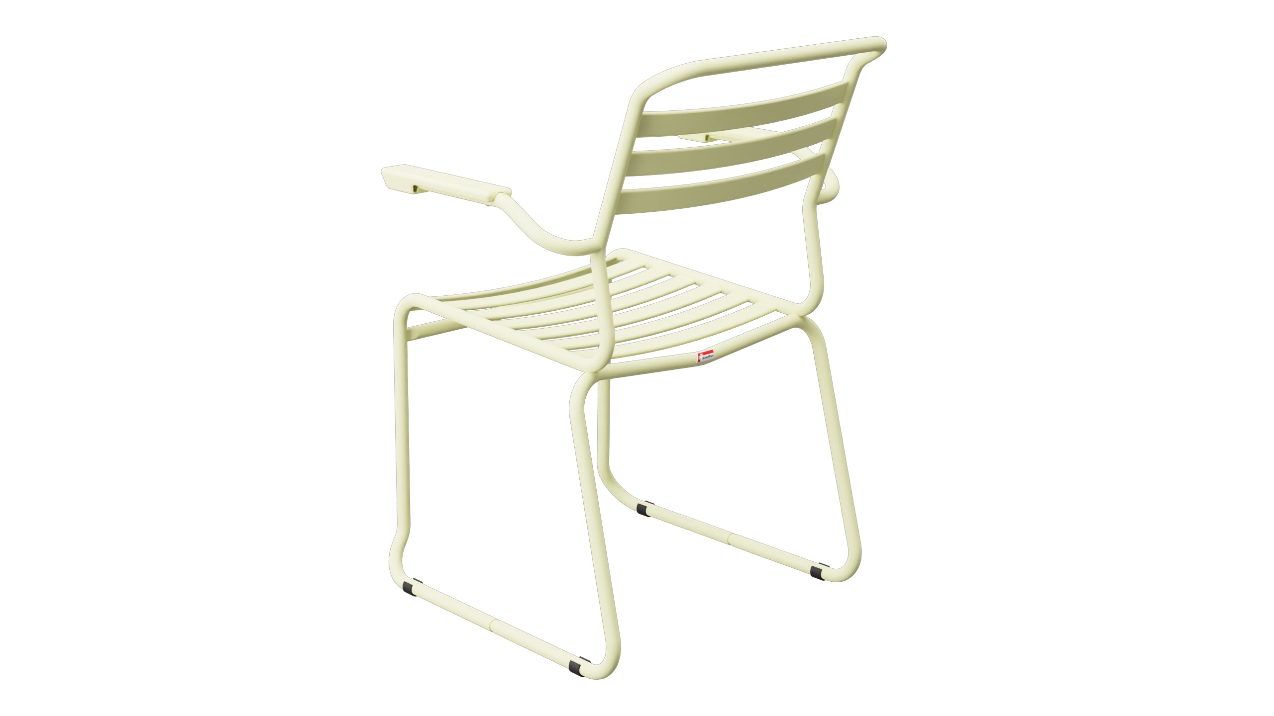 Säntis Lättli-Gartenstuhl mit Armlehne Kufen in Buchsbaumgelb präsentiert im Onlineshop von KAQTU Design AG. Gartenstuhl mit Armlehnen ist von Schaffner