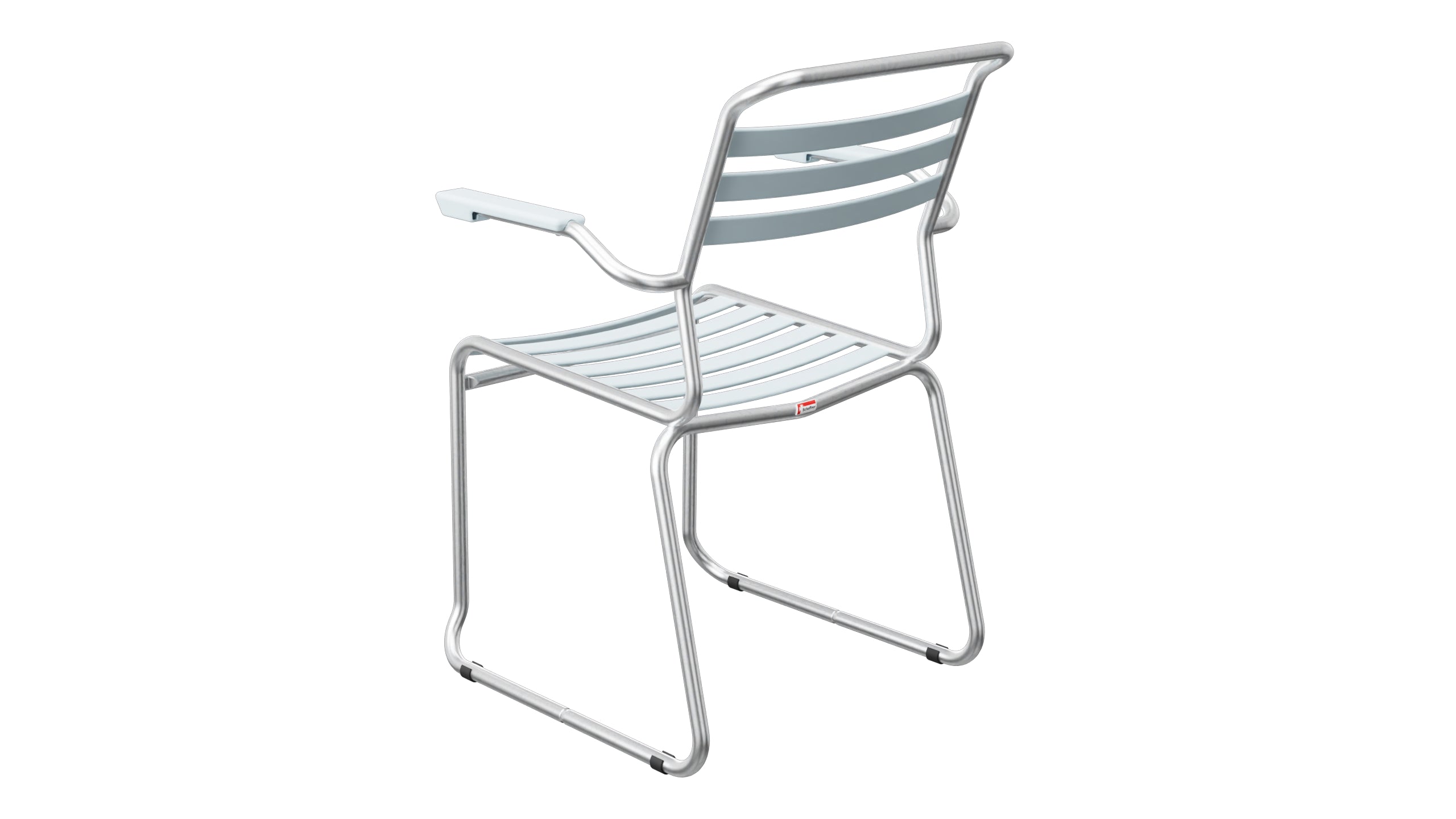 Säntis Lättli-Gartenstuhl mit Armlehne Kufen in Pastellblau präsentiert im Onlineshop von KAQTU Design AG. Gartenstuhl mit Armlehnen ist von Schaffner
