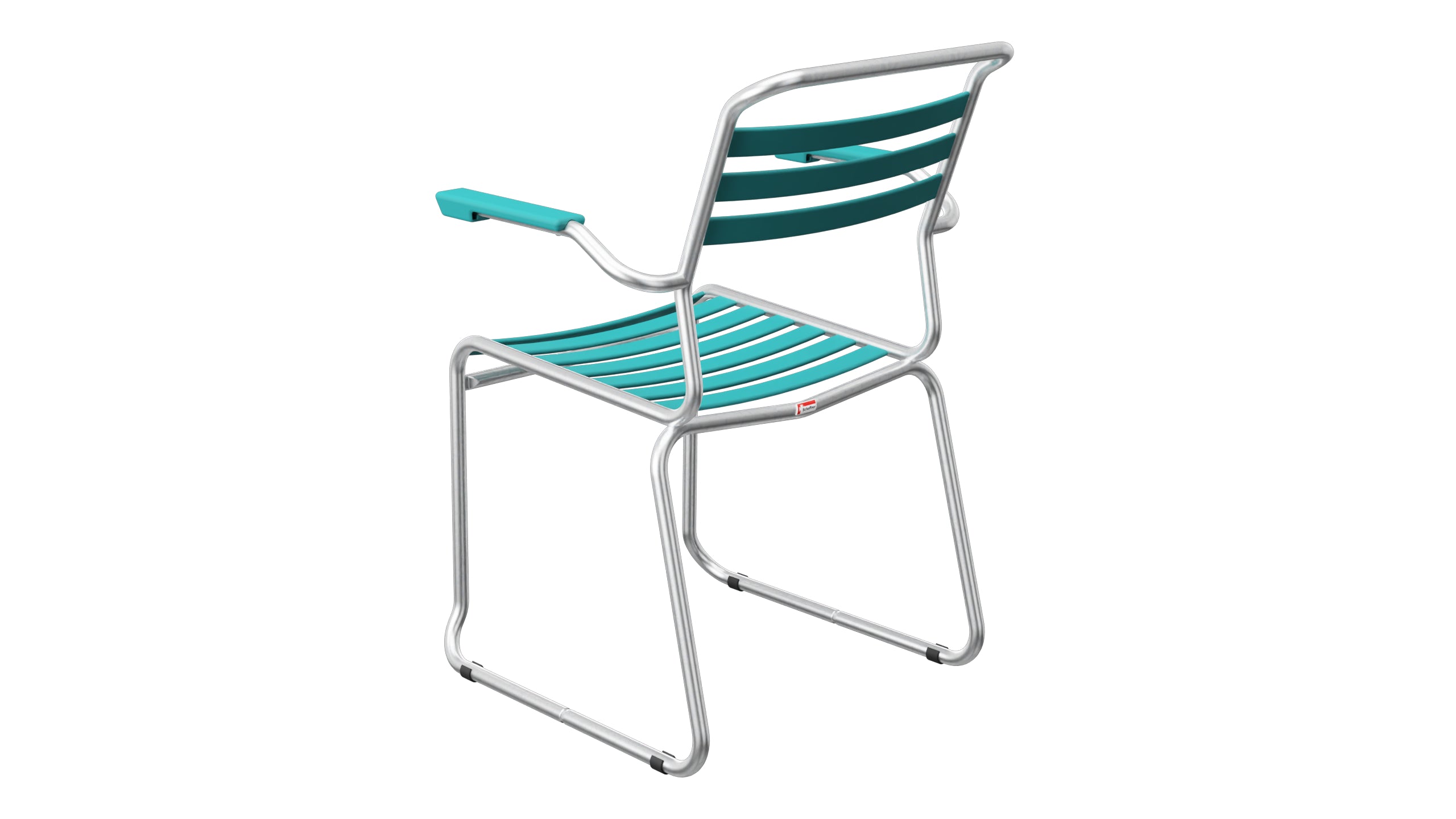 Säntis Lättli-Gartenstuhl mit Armlehne Kufen in Kaliblau präsentiert im Onlineshop von KAQTU Design AG. Gartenstuhl mit Armlehnen ist von Schaffner