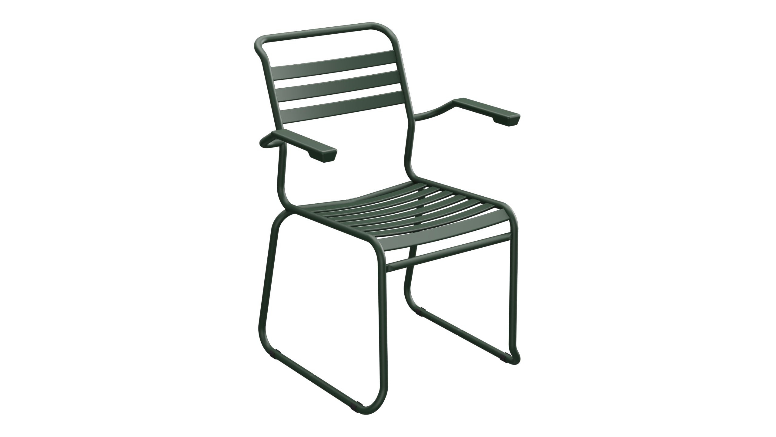 Säntis Lättli-Gartenstuhl mit Armlehne Kufen in Tannengrün präsentiert im Onlineshop von KAQTU Design AG. Gartenstuhl mit Armlehnen ist von Schaffner