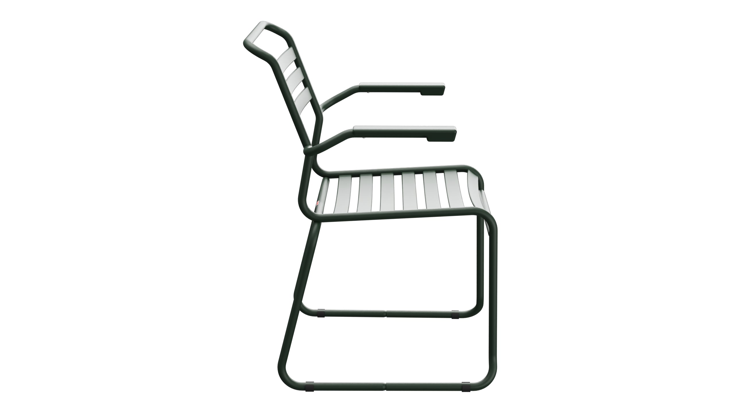Säntis Lättli-Gartenstuhl mit Armlehne Kufen in Tannengrün präsentiert im Onlineshop von KAQTU Design AG. Gartenstuhl mit Armlehnen ist von Schaffner