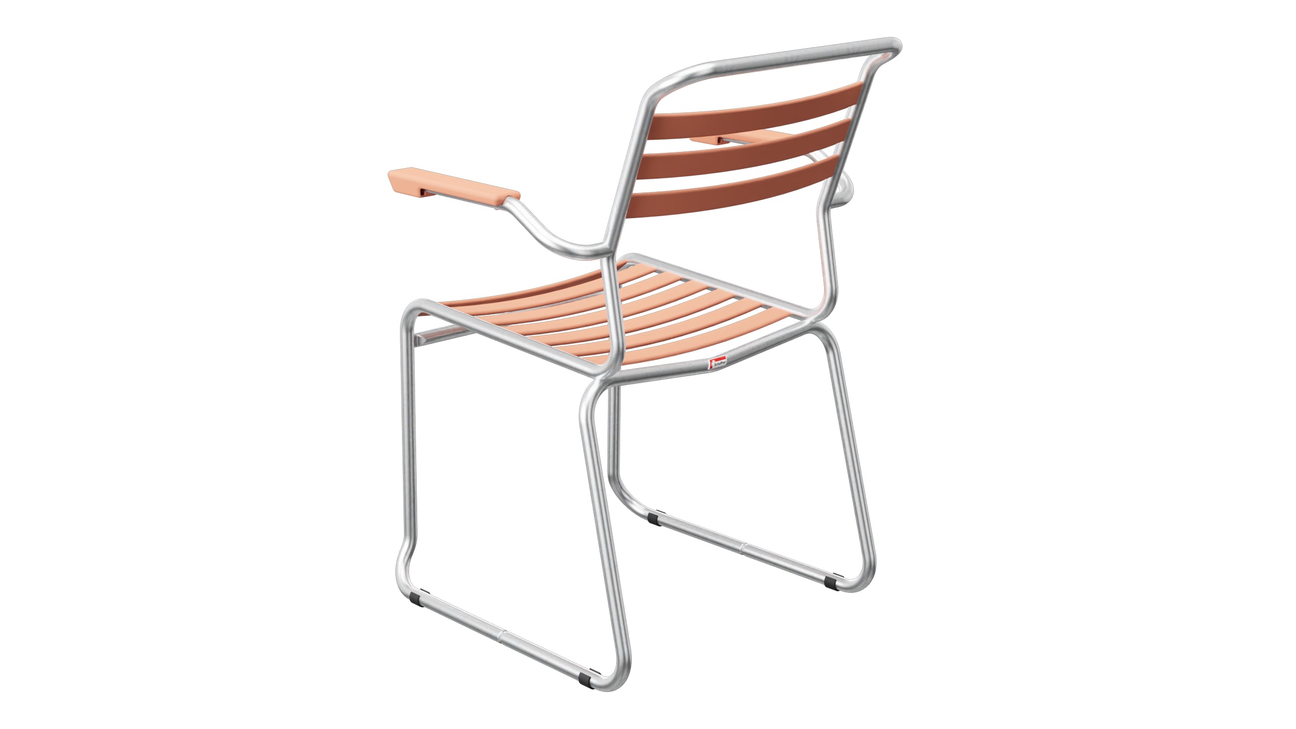 Säntis Lättli-Gartenstuhl mit Armlehne Kufen in Pastellterracotta präsentiert im Onlineshop von KAQTU Design AG. Gartenstuhl mit Armlehnen ist von Schaffner
