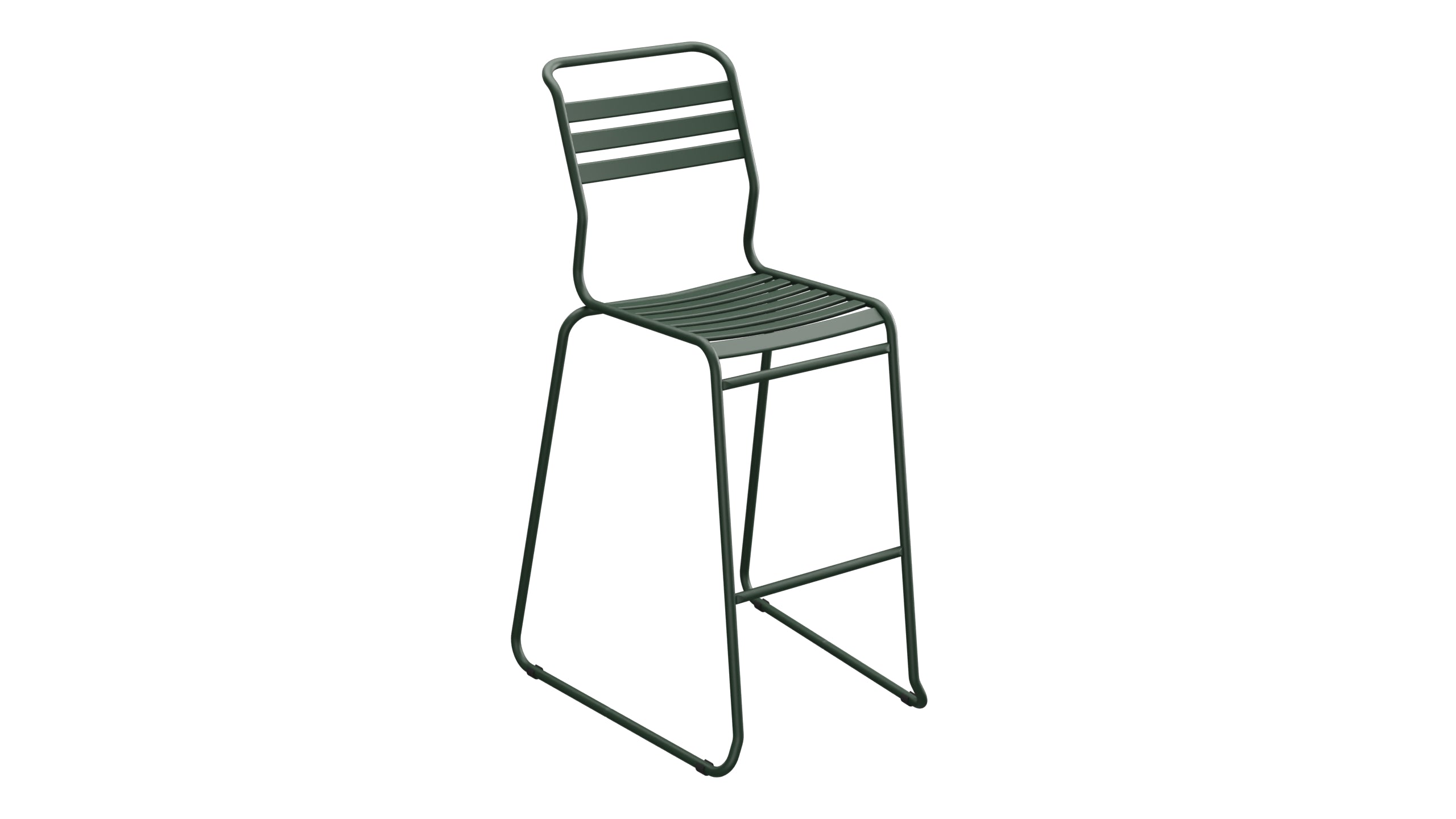 Säntis Lättli-Barstuhl ohne Armlehne Kufen in Tannengrün präsentiert im Onlineshop von KAQTU Design AG. Outdoor-Barstuhl ist von Schaffner