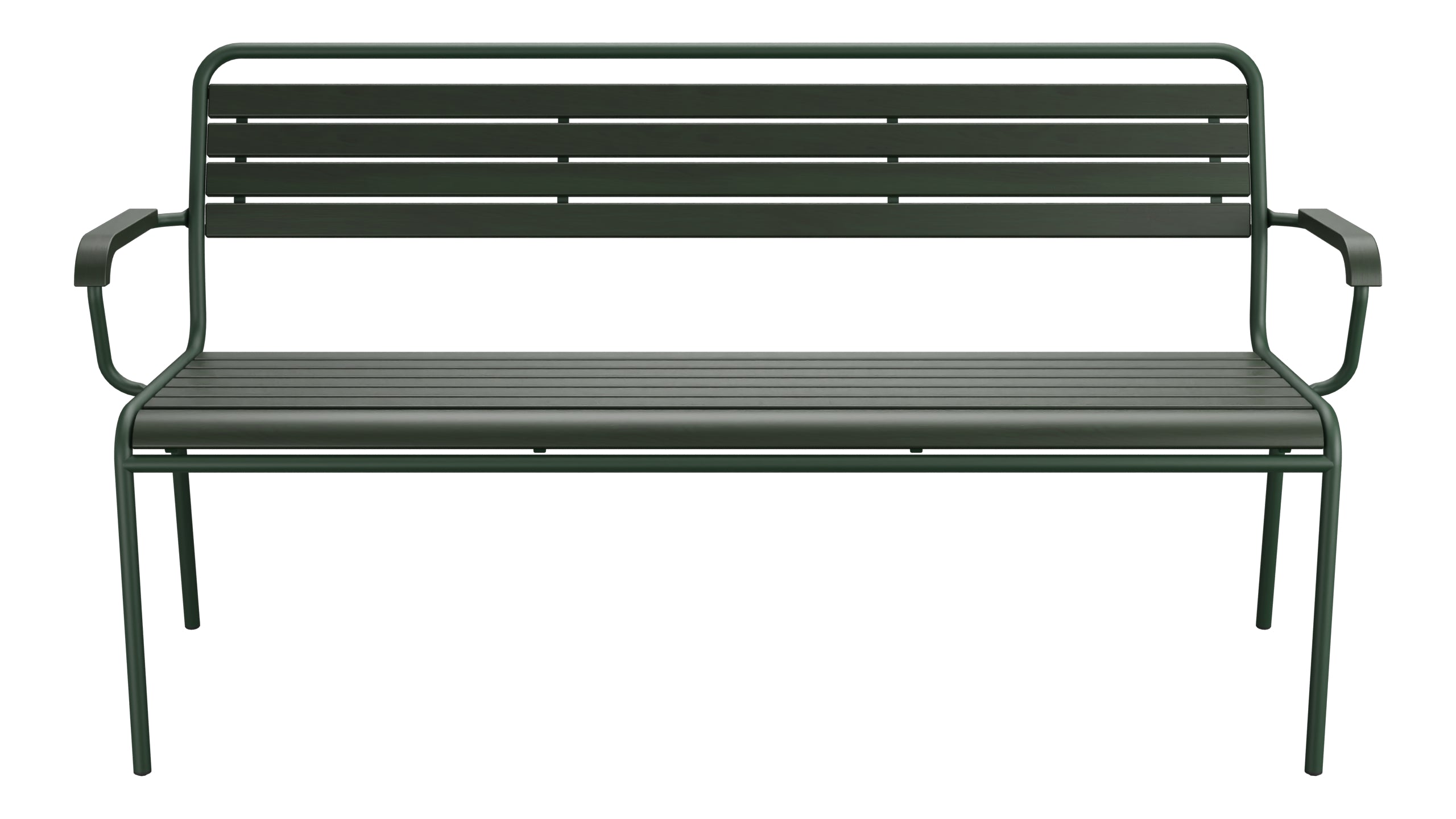 Rigi Holzlatten- 3er-Gartenbank mit Armlehne in Tannengrün präsentiert im Onlineshop von KAQTU Design AG. Gartenbank ist von Schaffner