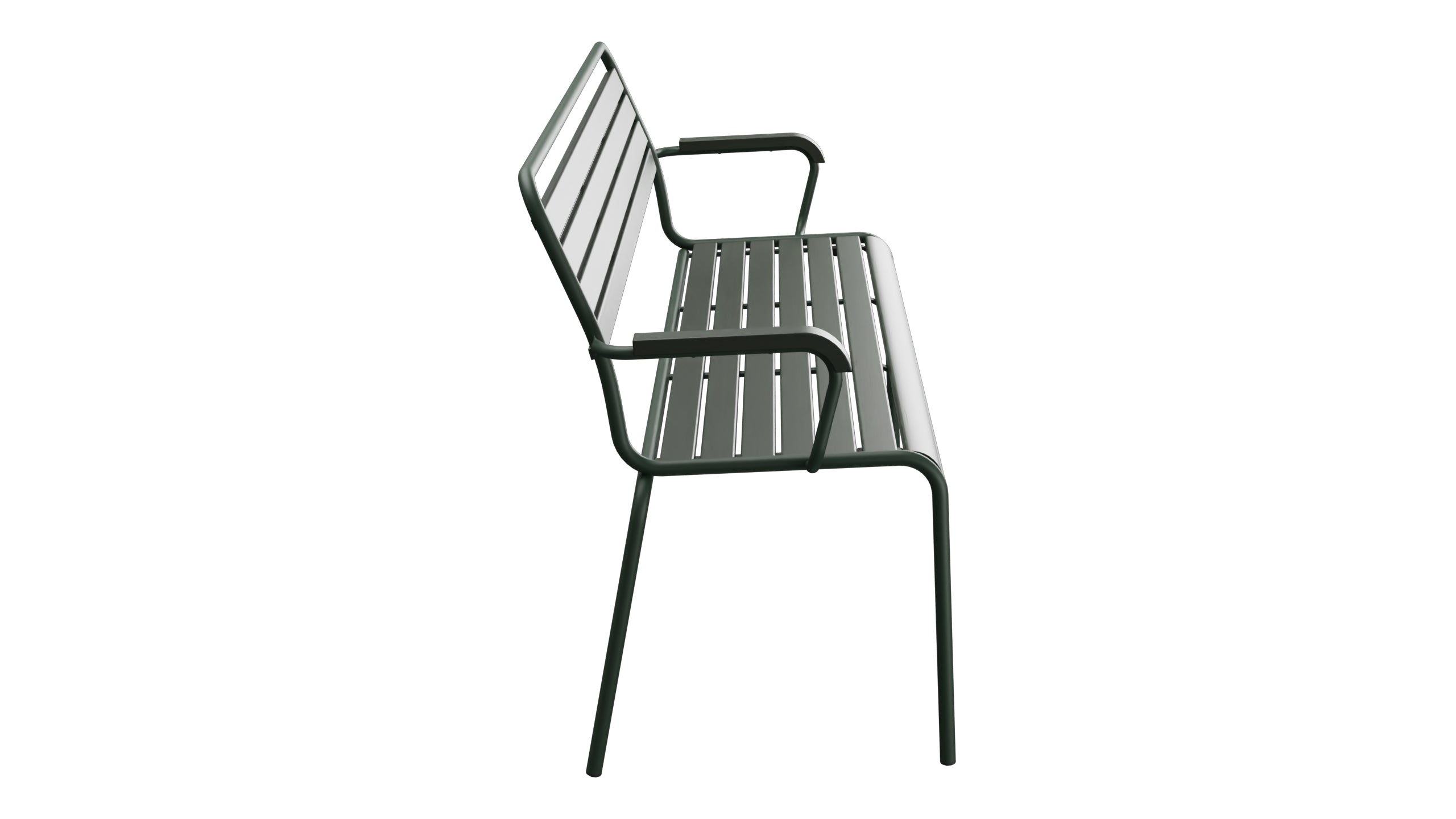 Rigi Holzlatten- 3er-Gartenbank mit Armlehne in Tannengrün präsentiert im Onlineshop von KAQTU Design AG. Gartenbank ist von Schaffner