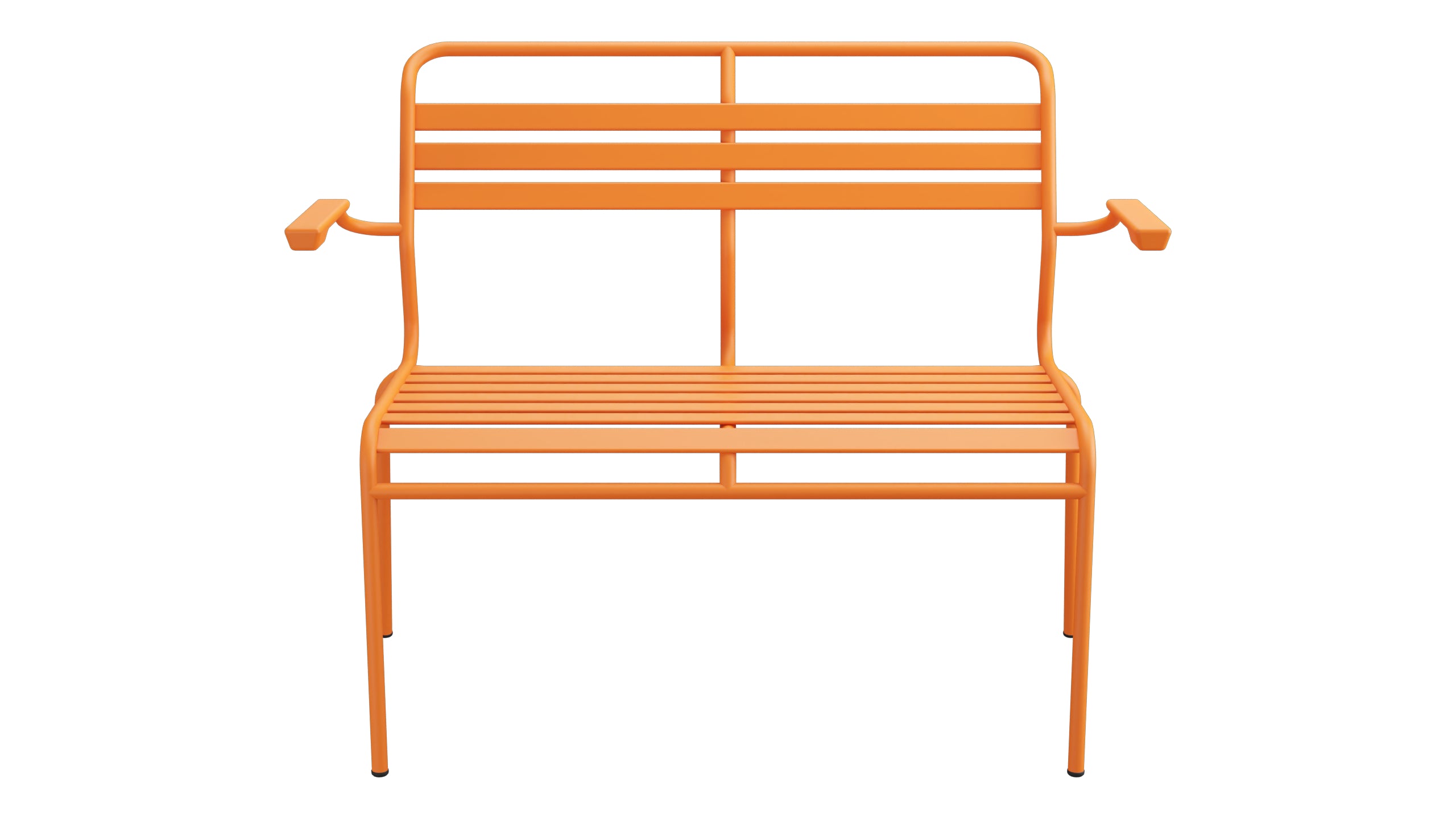 Säntis Lättli-2er Gartenbank mit Armlehne in Orange präsentiert im Onlineshop von KAQTU Design AG. Gartenbank ist von Schaffner