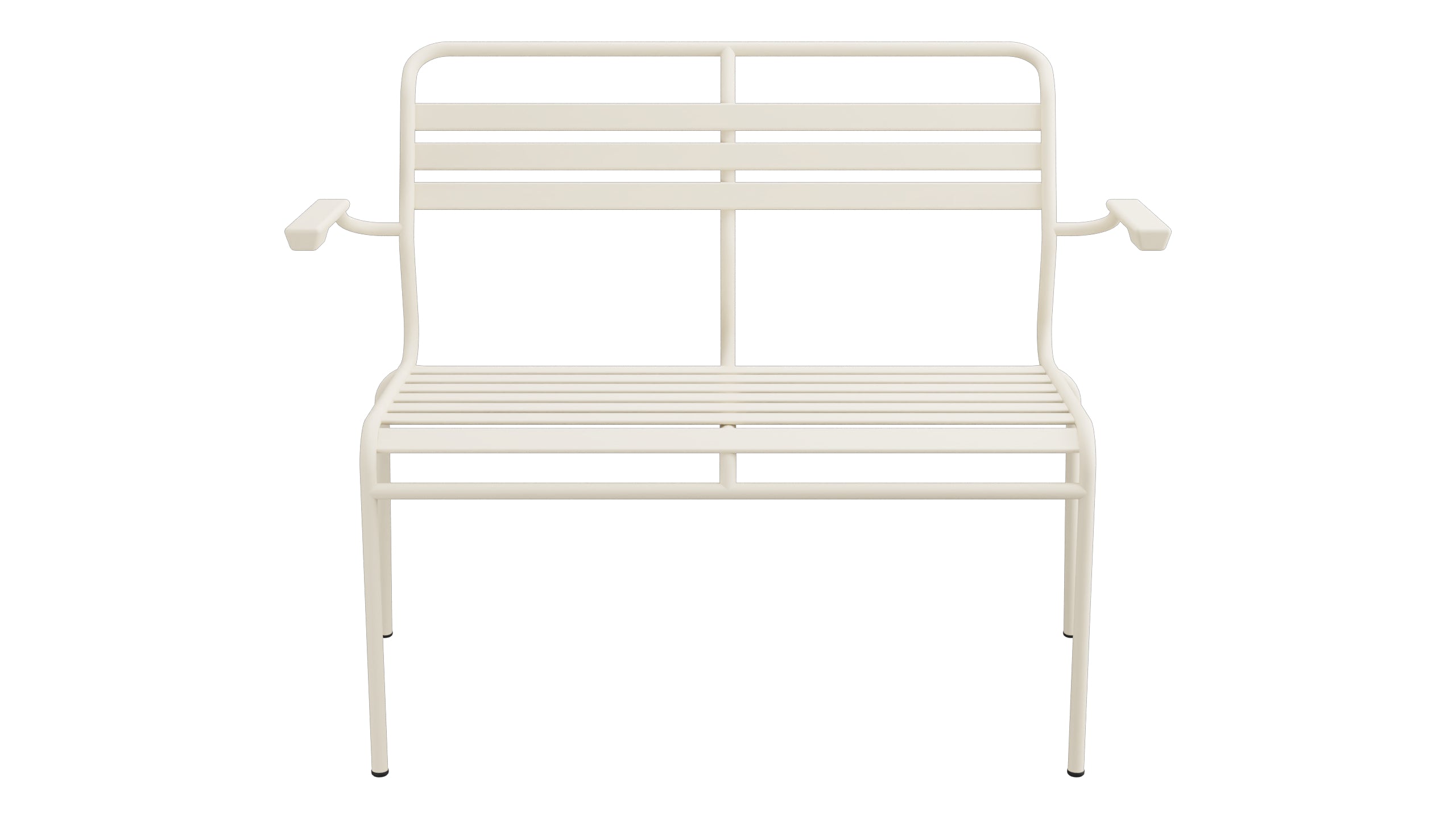 Säntis Lättli-2er Gartenbank mit Armlehne in Pastellsand präsentiert im Onlineshop von KAQTU Design AG. Gartenbank ist von Schaffner