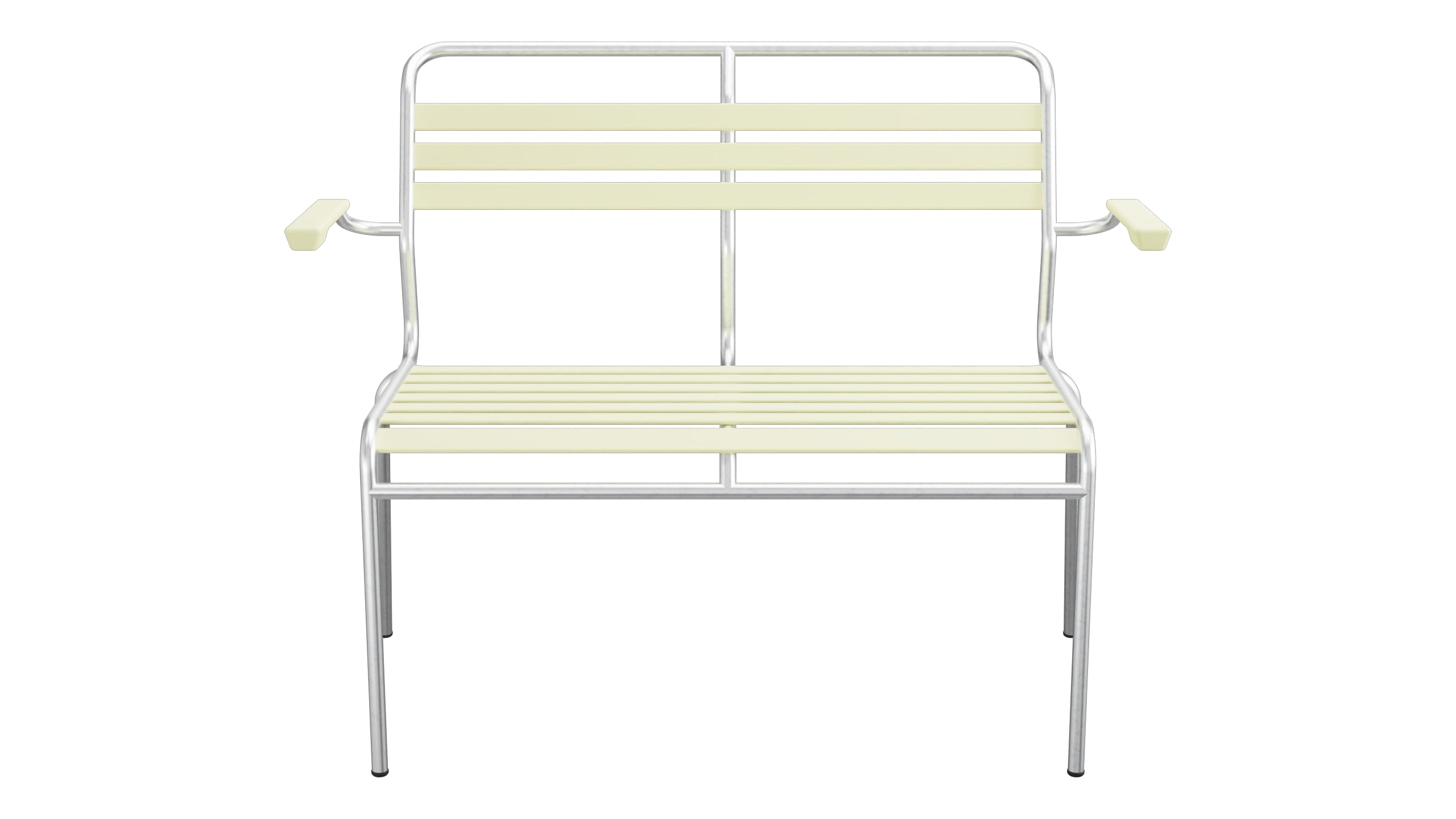Säntis Lättli-2er Gartenbank mit Armlehne in Buchsbaumgelb präsentiert im Onlineshop von KAQTU Design AG. Gartenbank ist von Schaffner
