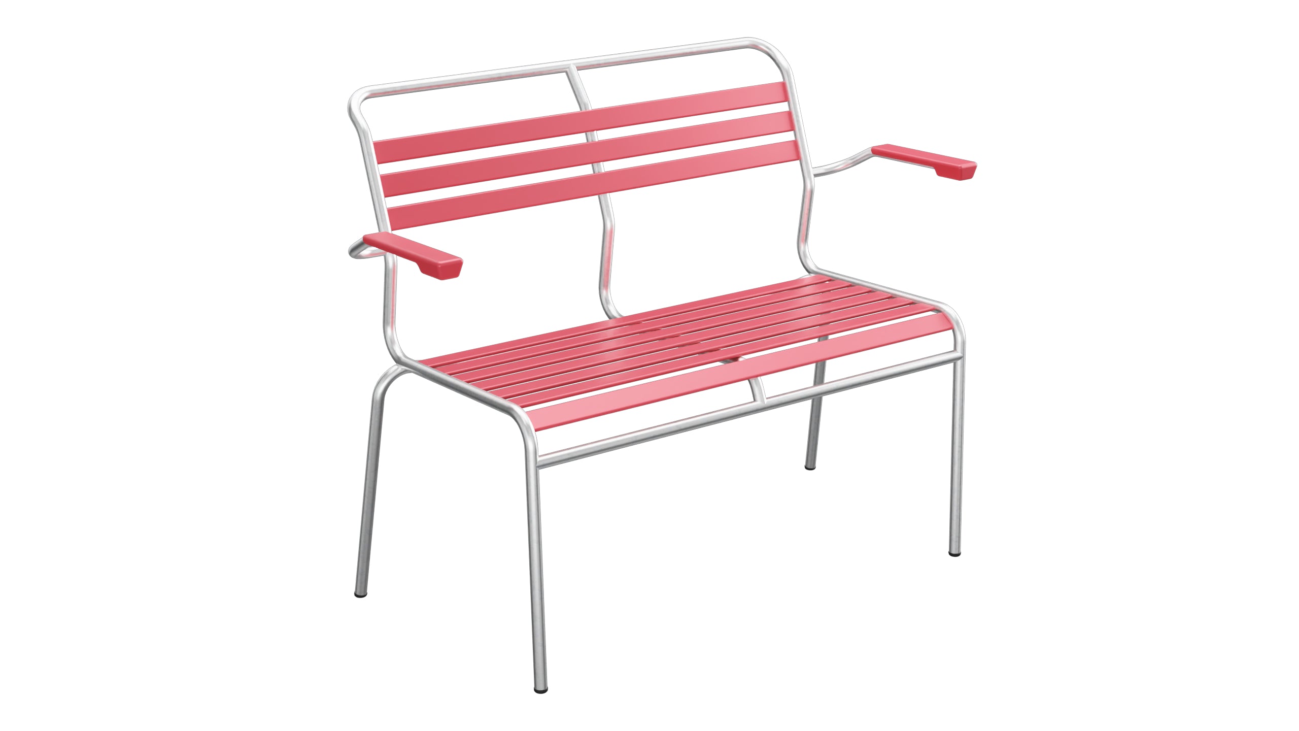 Säntis Lättli-2er Gartenbank mit Armlehne in Ahornrot präsentiert im Onlineshop von KAQTU Design AG. Gartenbank ist von Schaffner