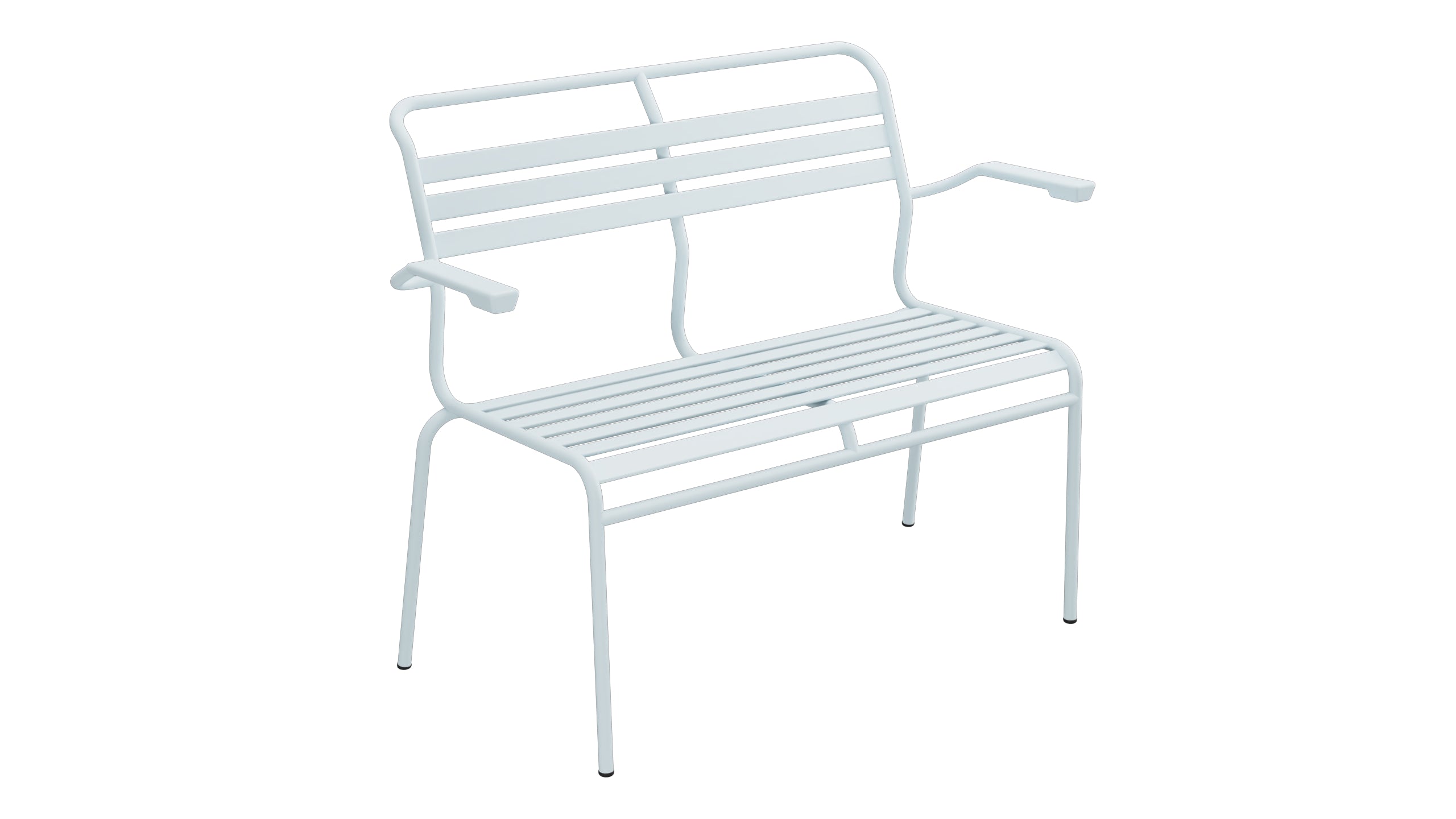 Säntis Lättli-2er Gartenbank mit Armlehne in Pastellblau präsentiert im Onlineshop von KAQTU Design AG. Gartenbank ist von Schaffner