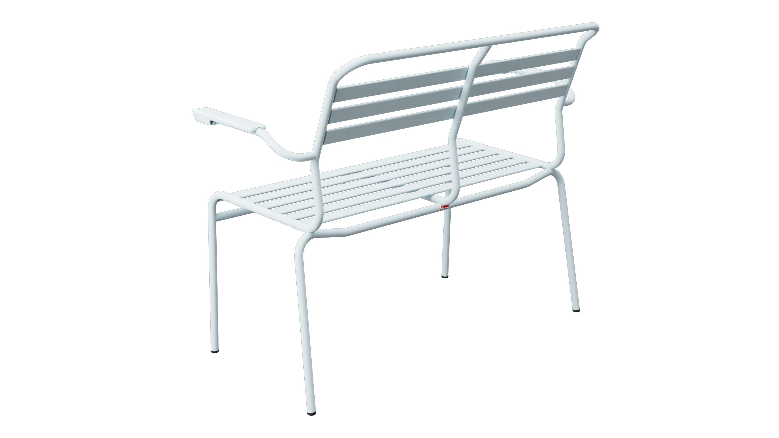 Säntis Lättli-2er Gartenbank mit Armlehne in Pastellblau präsentiert im Onlineshop von KAQTU Design AG. Gartenbank ist von Schaffner