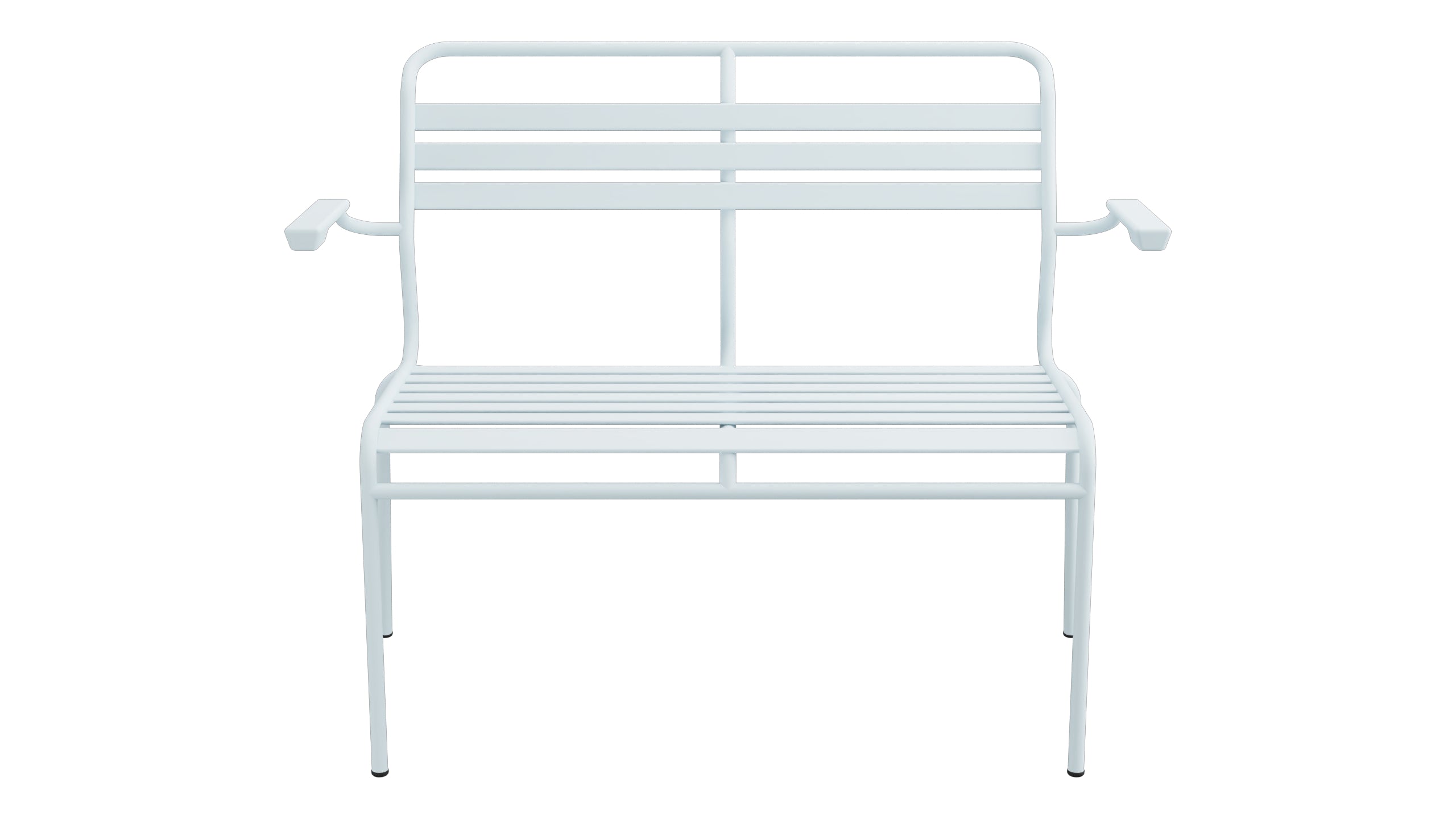 Säntis Lättli-2er Gartenbank mit Armlehne in Pastellblau präsentiert im Onlineshop von KAQTU Design AG. Gartenbank ist von Schaffner