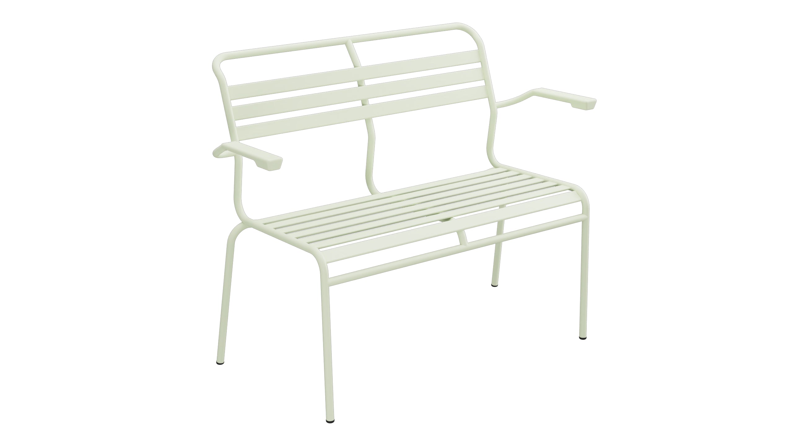 Säntis Lättli-2er Gartenbank mit Armlehne in Pastellgrün präsentiert im Onlineshop von KAQTU Design AG. Gartenbank ist von Schaffner