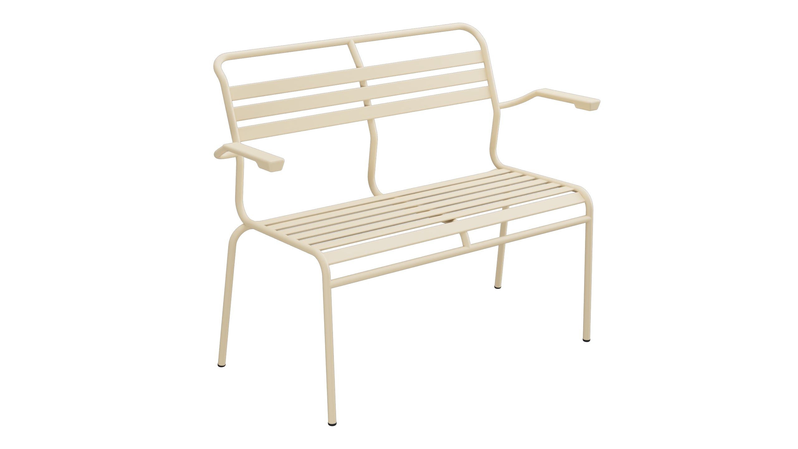 Säntis Lättli-2er Gartenbank mit Armlehne in Pastellbraun präsentiert im Onlineshop von KAQTU Design AG. Gartenbank ist von Schaffner