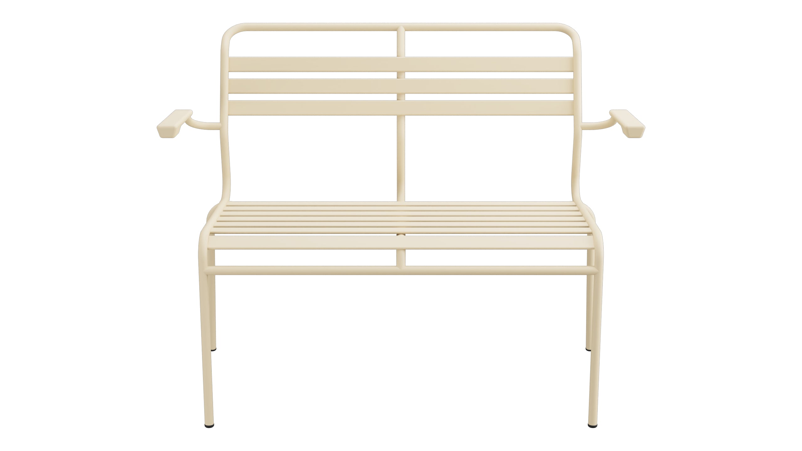 Säntis Lättli-2er Gartenbank mit Armlehne in Pastellbraun präsentiert im Onlineshop von KAQTU Design AG. Gartenbank ist von Schaffner