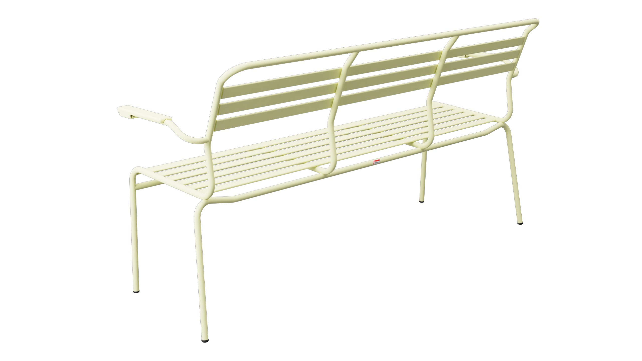Säntis Lättli-3er Gartenbank mit Armlehne in Buchsbaumgelb präsentiert im Onlineshop von KAQTU Design AG. Gartenbank ist von Schaffner