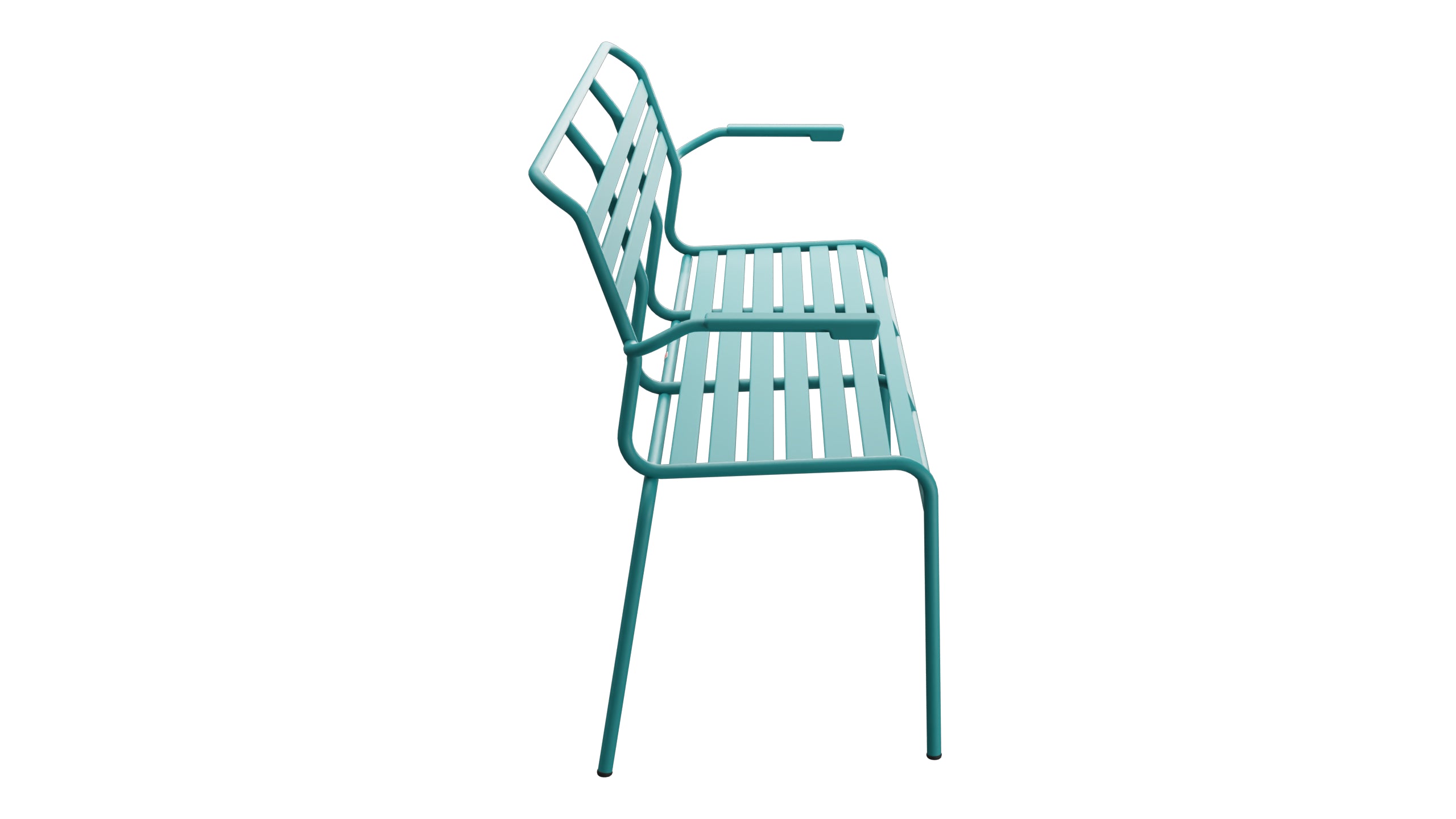 Säntis Lättli-3er Gartenbank mit Armlehne in Kaliblau präsentiert im Onlineshop von KAQTU Design AG. Gartenbank ist von Schaffner