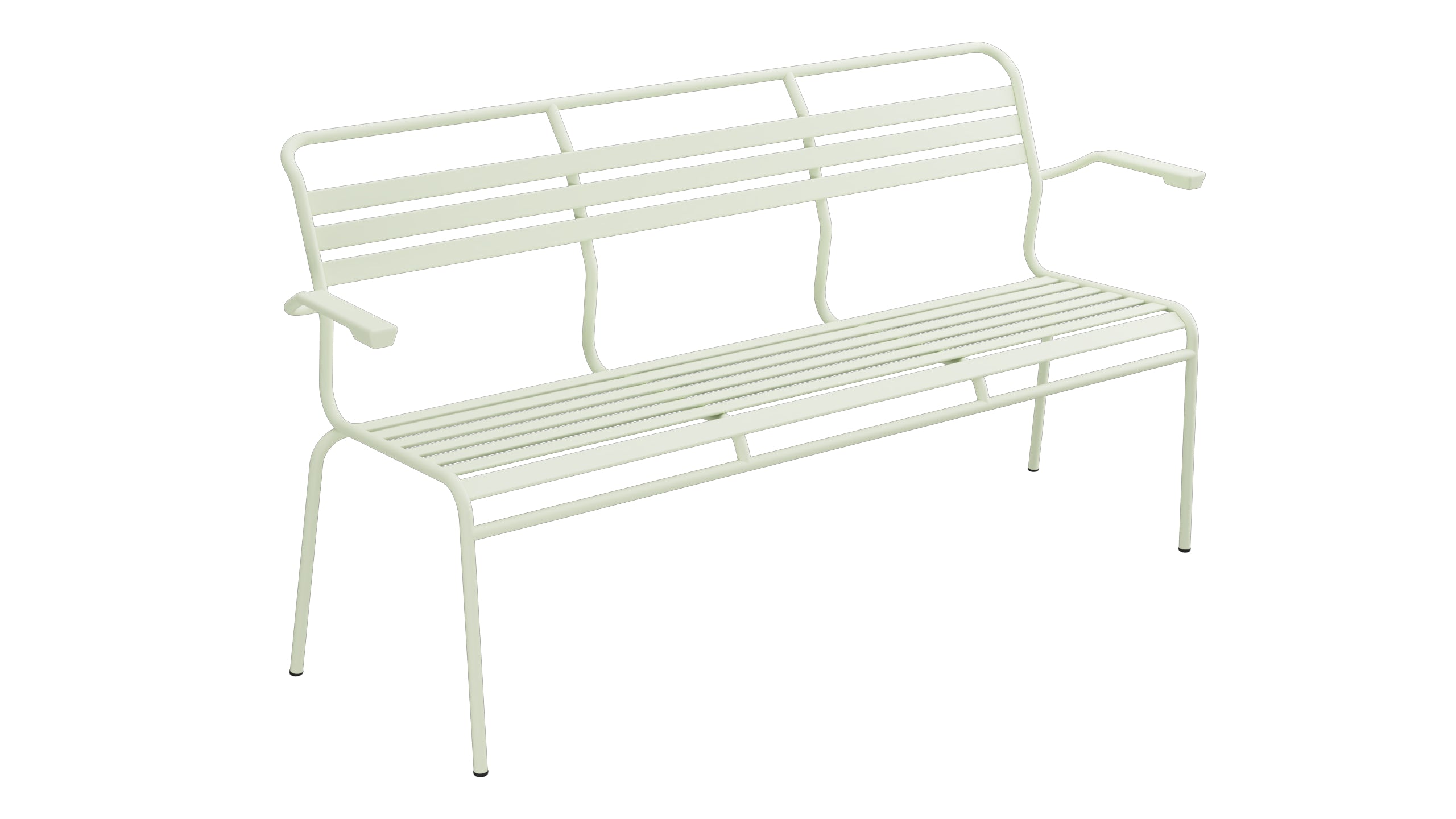 Säntis Lättli-3er Gartenbank mit Armlehne in Pastellgrün präsentiert im Onlineshop von KAQTU Design AG. Gartenbank ist von Schaffner