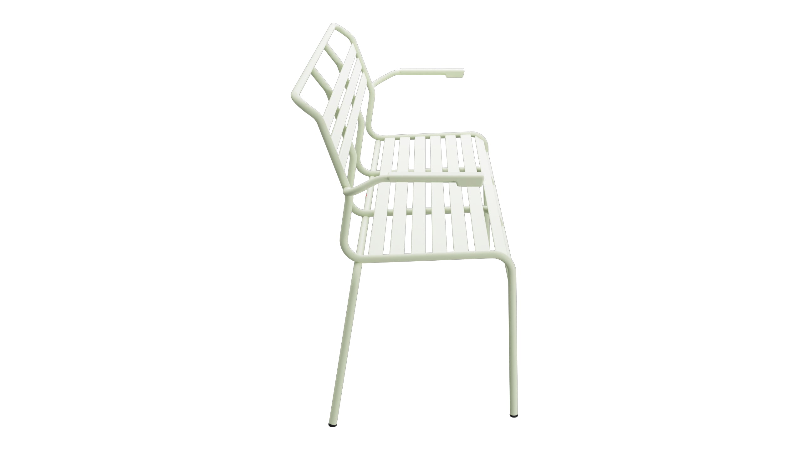 Säntis Lättli-3er Gartenbank mit Armlehne in Pastellgrün präsentiert im Onlineshop von KAQTU Design AG. Gartenbank ist von Schaffner