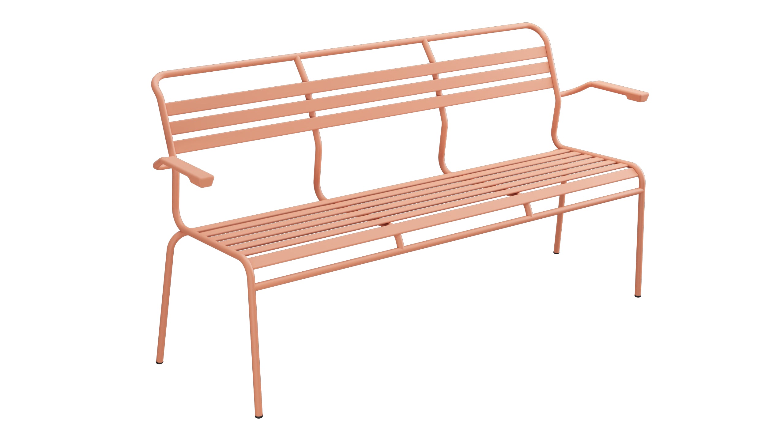 Säntis Lättli-3er Gartenbank mit Armlehne in Pastellterracotta präsentiert im Onlineshop von KAQTU Design AG. Gartenbank ist von Schaffner