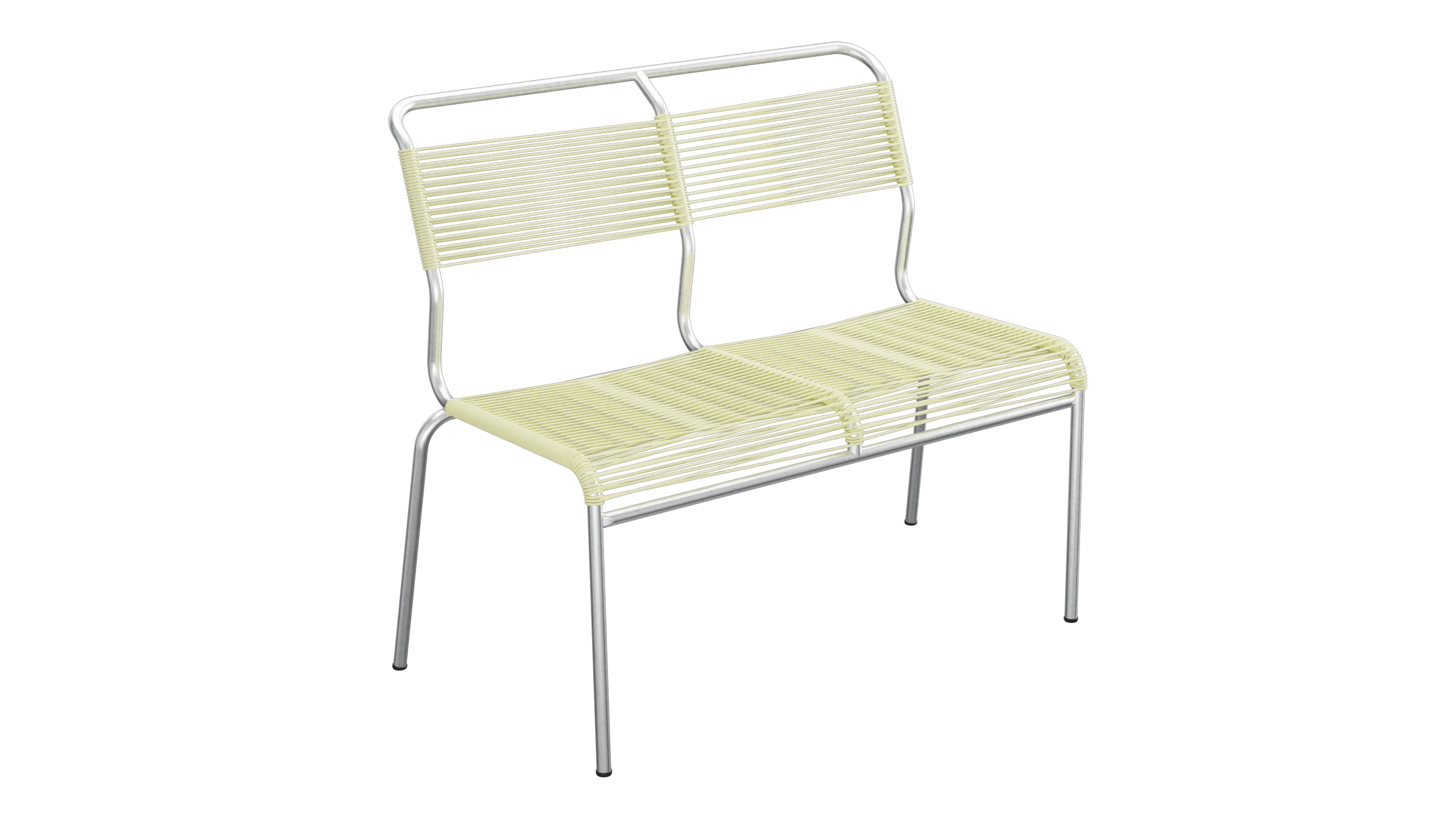 Säntis Spaghetti-2er Gartenbank ohne Armlehne in Buchsbaumgelb präsentiert im Onlineshop von KAQTU Design AG. Gartenbank ist von Schaffner