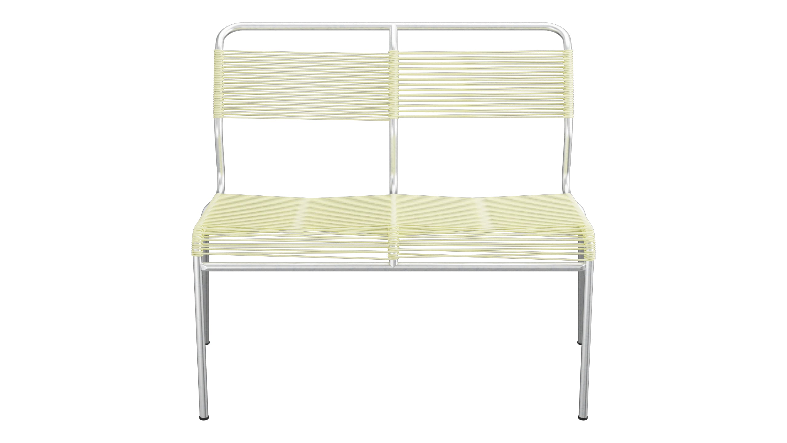 Säntis Spaghetti-2er Gartenbank ohne Armlehne in Buchsbaumgelb präsentiert im Onlineshop von KAQTU Design AG. Gartenbank ist von Schaffner