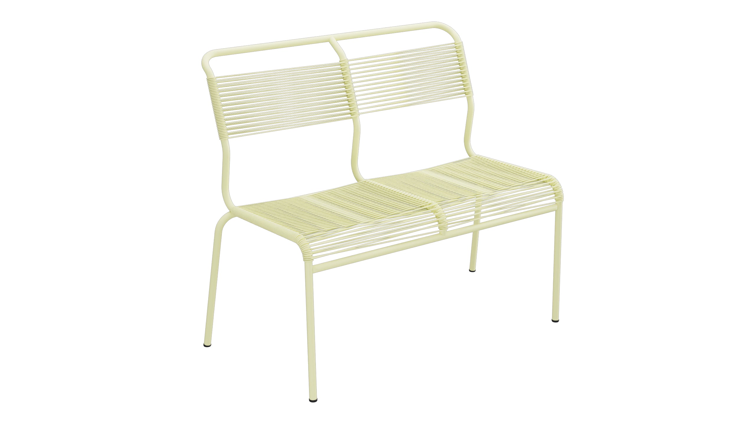 Säntis Spaghetti-2er Gartenbank ohne Armlehne in Buchsbaumgelb präsentiert im Onlineshop von KAQTU Design AG. Gartenbank ist von Schaffner