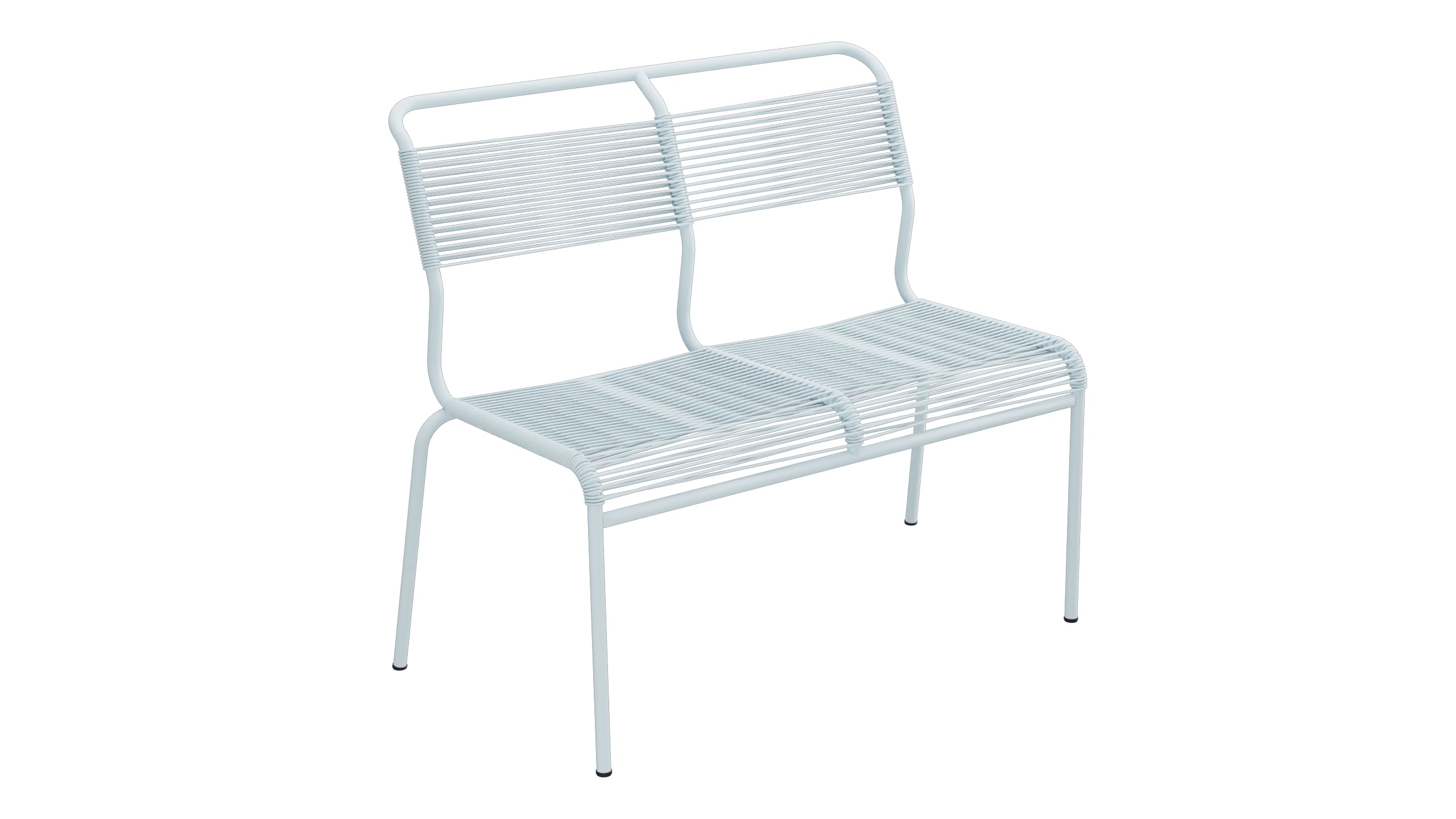 Säntis Spaghetti-2er Gartenbank ohne Armlehne in Pastellblau präsentiert im Onlineshop von KAQTU Design AG. Gartenbank ist von Schaffner