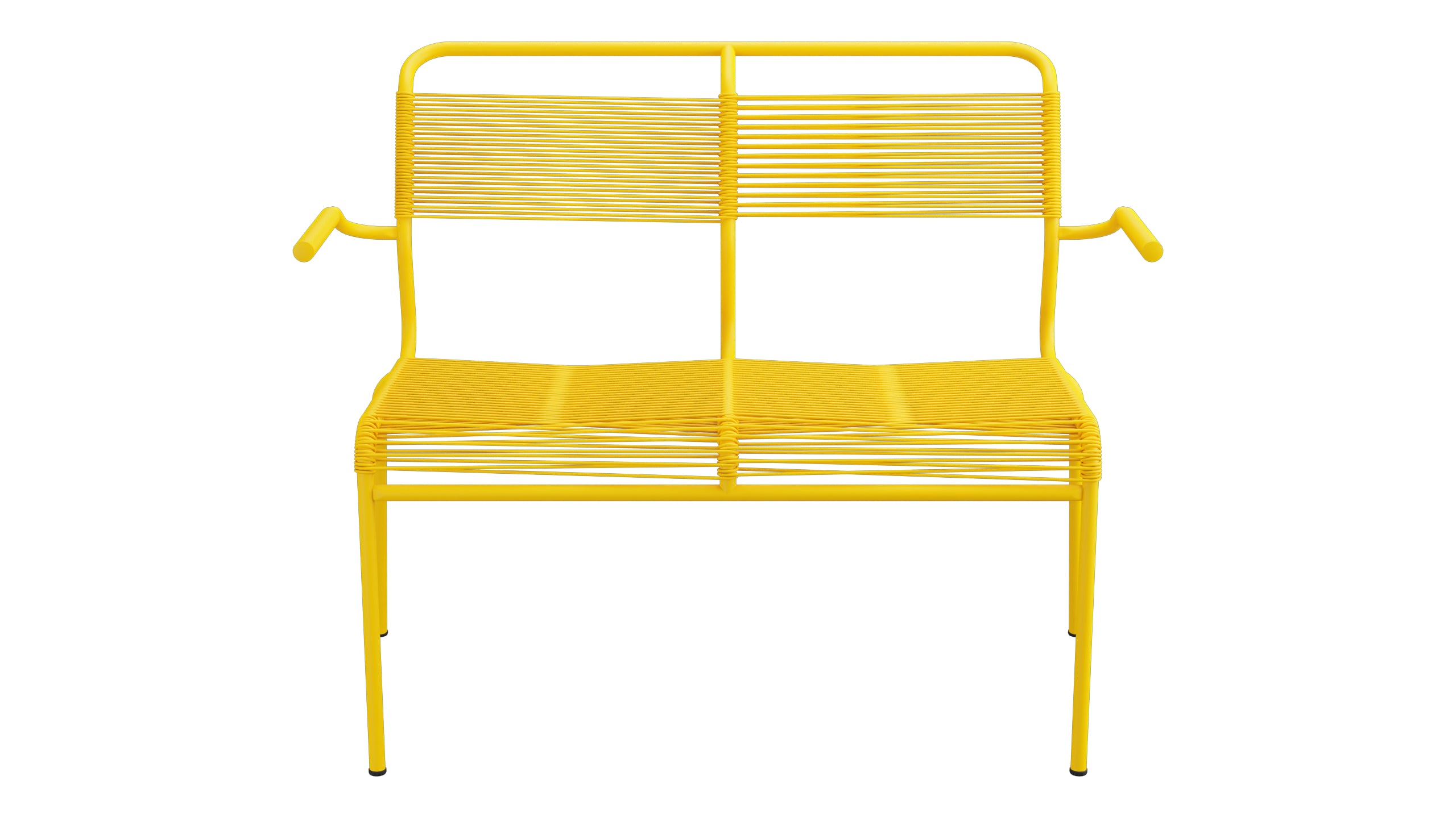 Säntis Spaghetti-2er Gartenbank mit Armlehne in Gelb präsentiert im Onlineshop von KAQTU Design AG. Gartenbank ist von Schaffner