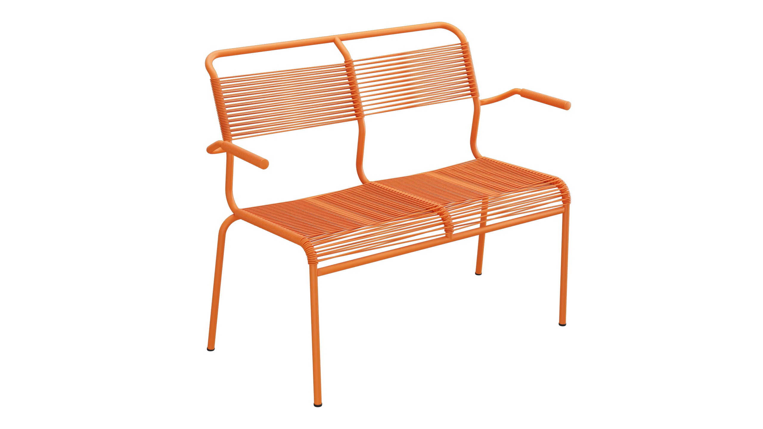 Säntis Spaghetti-2er Gartenbank mit Armlehne in Orange präsentiert im Onlineshop von KAQTU Design AG. Gartenbank ist von Schaffner