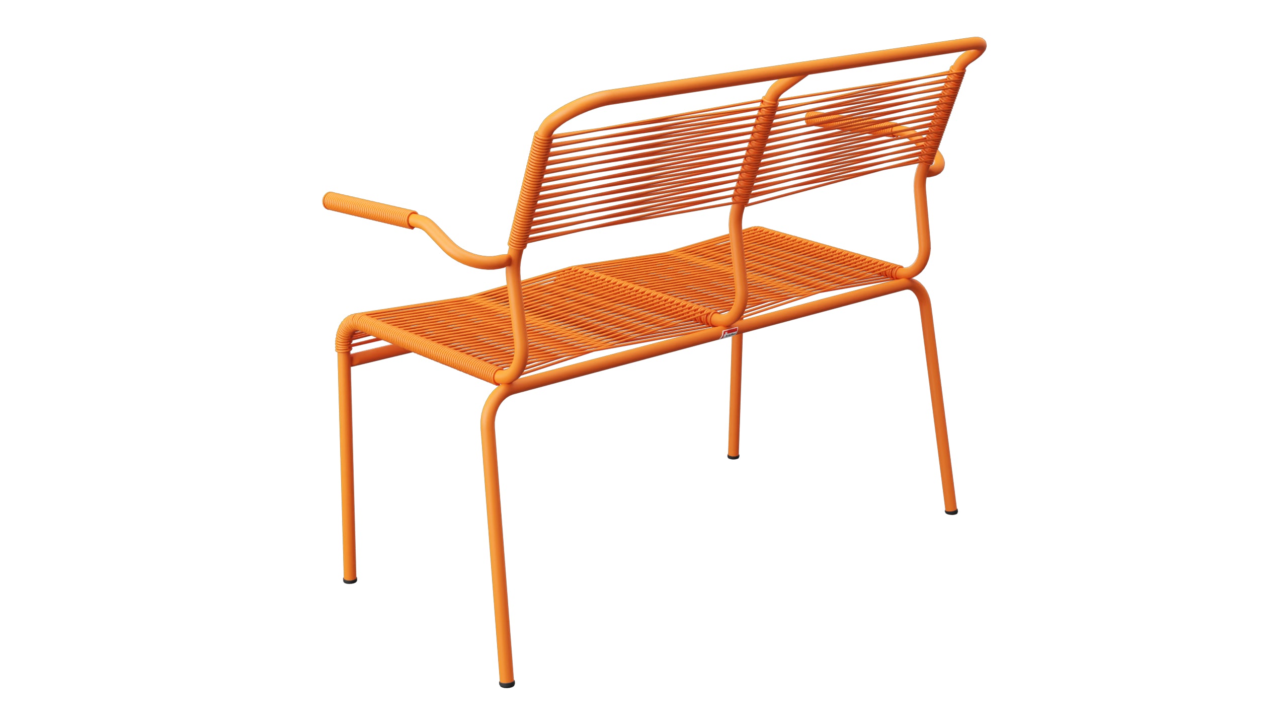 Säntis Spaghetti-2er Gartenbank mit Armlehne in Orange präsentiert im Onlineshop von KAQTU Design AG. Gartenbank ist von Schaffner