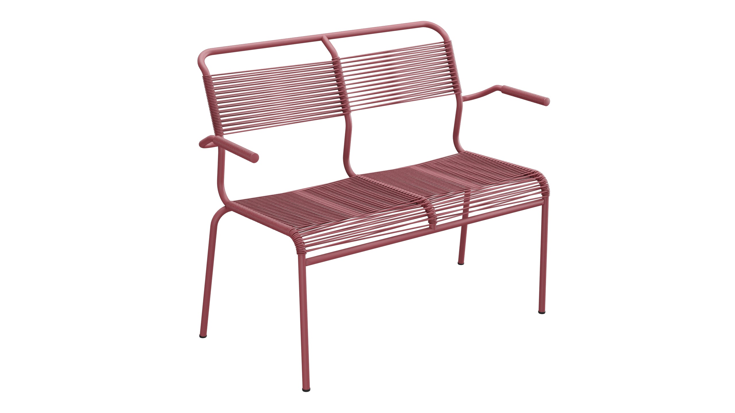 Säntis Spaghetti-2er Gartenbank mit Armlehne in Bordeaux präsentiert im Onlineshop von KAQTU Design AG. Gartenbank ist von Schaffner