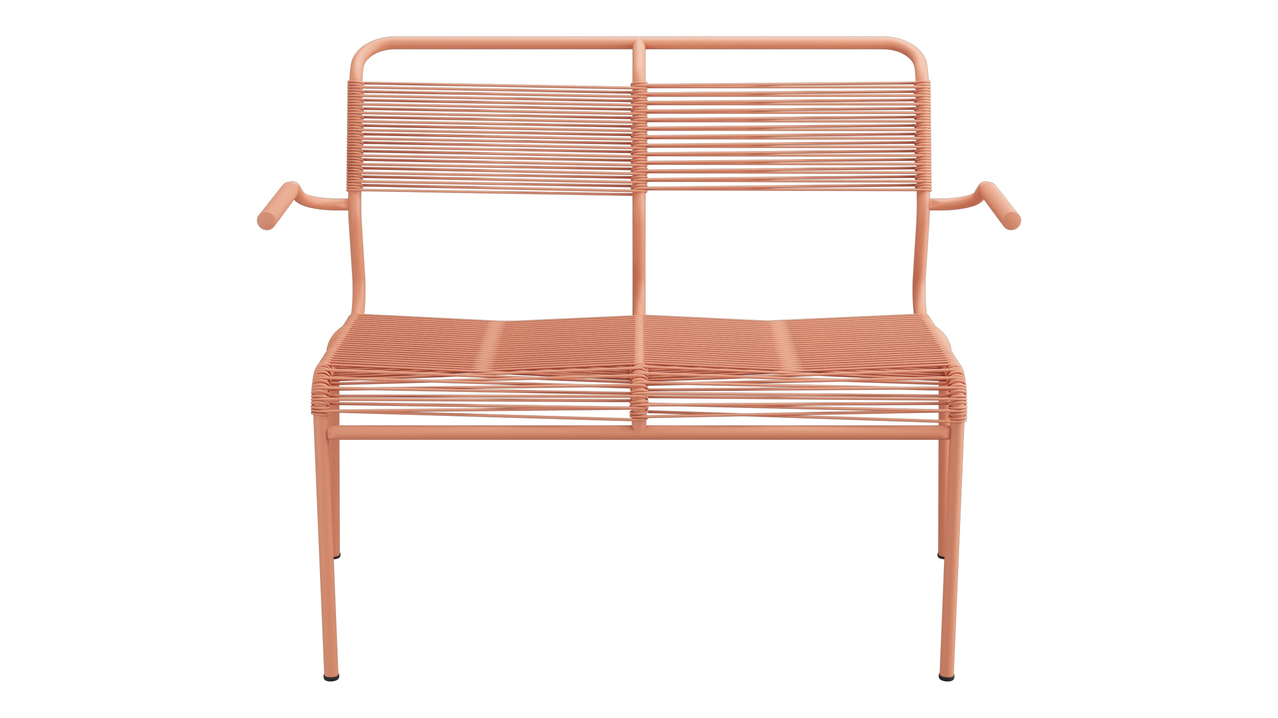 Säntis Spaghetti-2er Gartenbank mit Armlehne in Pastellterracotta präsentiert im Onlineshop von KAQTU Design AG. Gartenbank ist von Schaffner