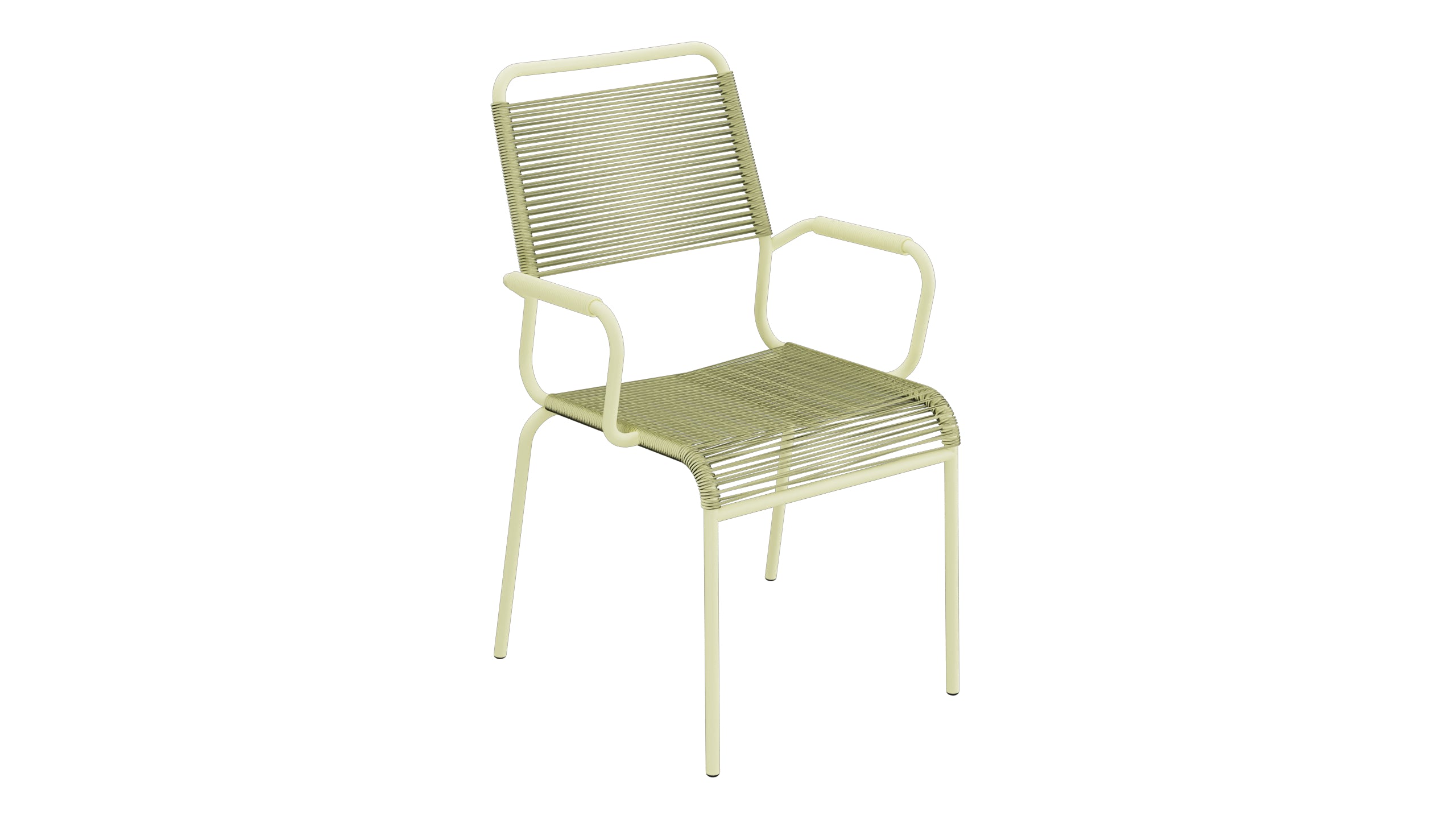 Rigi Spaghetti-Gartenstuhl mit Armlehne Comfort in Buchsbaumgelb präsentiert im Onlineshop von KAQTU Design AG. Gartenstuhl mit Armlehnen ist von Schaffner