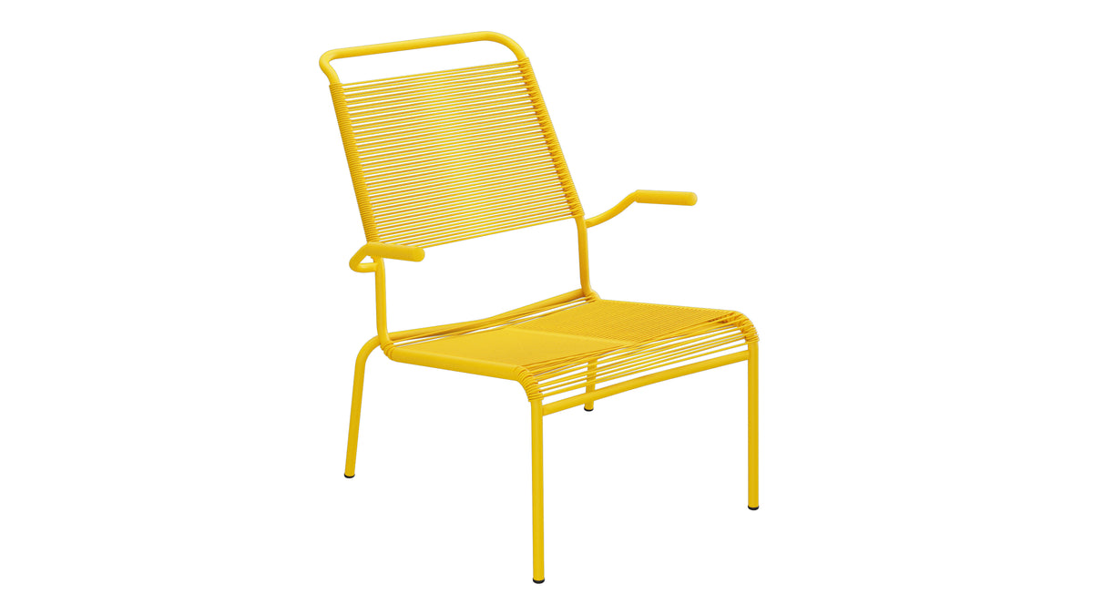 Säntis Lounger Spaghetti mit Armlehne Hochlehner in Gelb präsentiert im Onlineshop von KAQTU Design AG. Outdoor-Sessel mit Armlehnen ist von Schaffner