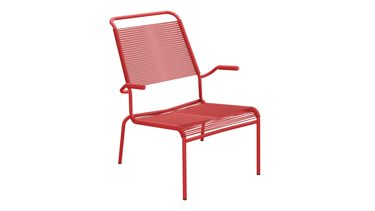 Säntis Lounger Spaghetti mit Armlehne Hochlehner in Rot präsentiert im Onlineshop von KAQTU Design AG. Outdoor-Sessel mit Armlehnen ist von Schaffner
