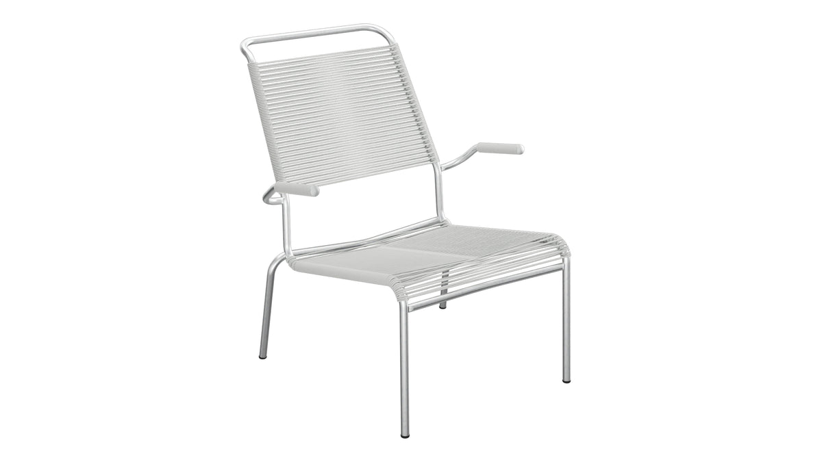 Säntis Lounger Spaghetti mit Armlehne Hochlehner in Alusilber präsentiert im Onlineshop von KAQTU Design AG. Outdoor-Sessel mit Armlehnen ist von Schaffner
