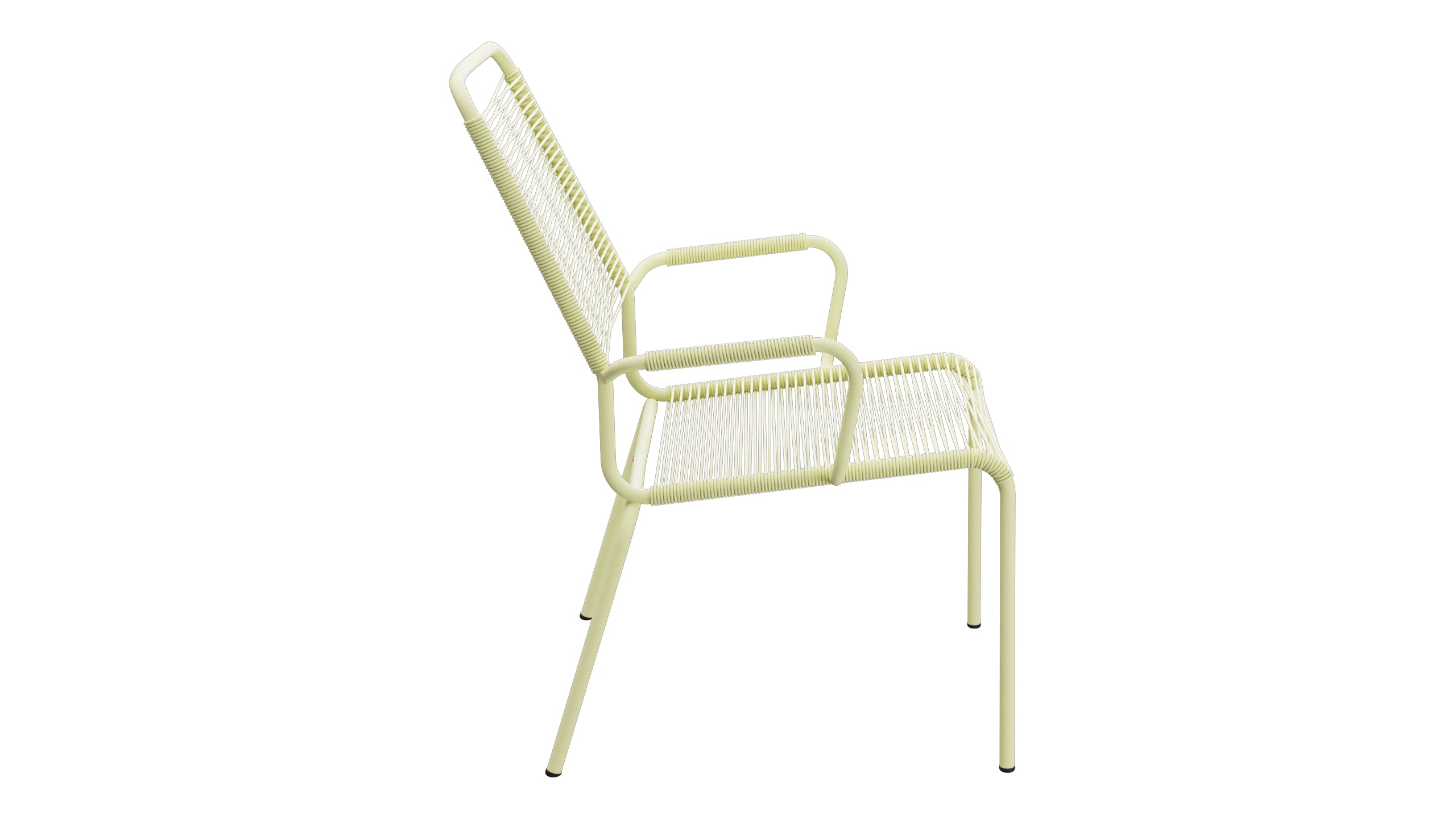 Rigi Spaghetti-Salonsessel  mit Armlehne in Buchsbaumgelb präsentiert im Onlineshop von KAQTU Design AG. Gartenstuhl mit Armlehnen ist von Schaffner
