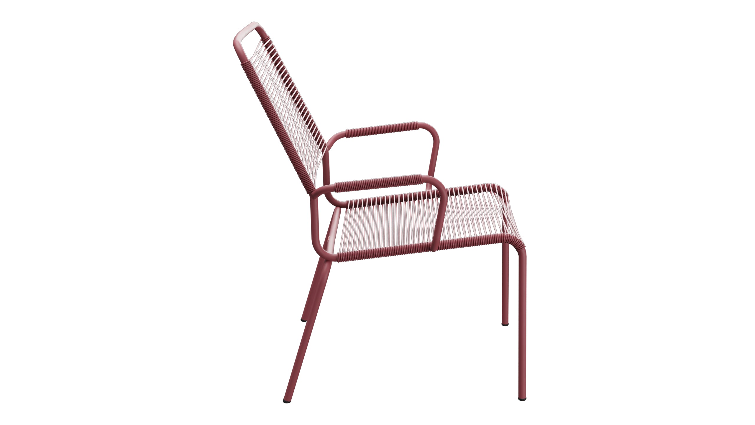 Rigi Spaghetti-Salonsessel  mit Armlehne in Bordeaux präsentiert im Onlineshop von KAQTU Design AG. Gartenstuhl mit Armlehnen ist von Schaffner
