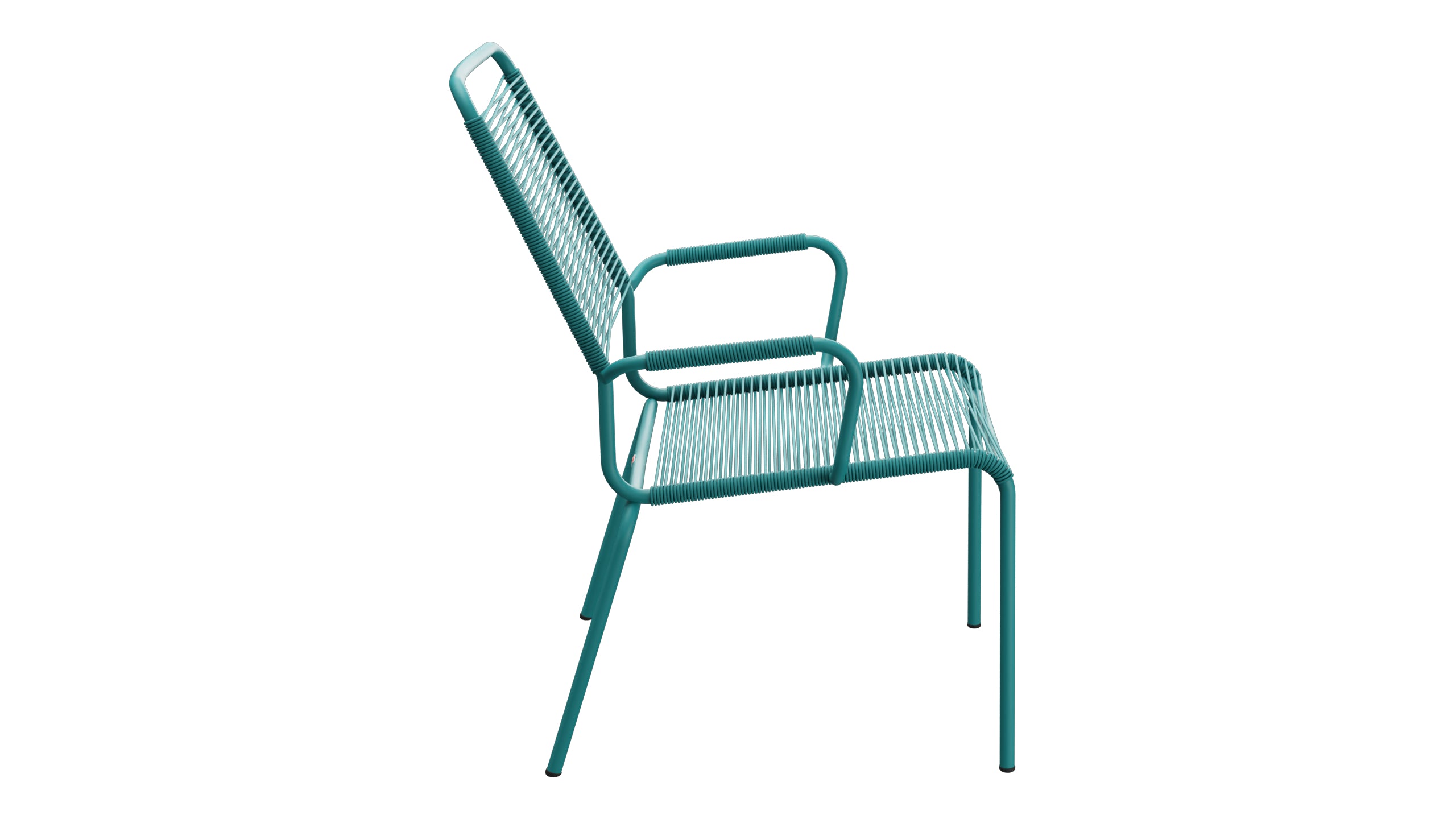 Rigi Spaghetti-Salonsessel  mit Armlehne in Kaliblau präsentiert im Onlineshop von KAQTU Design AG. Gartenstuhl mit Armlehnen ist von Schaffner