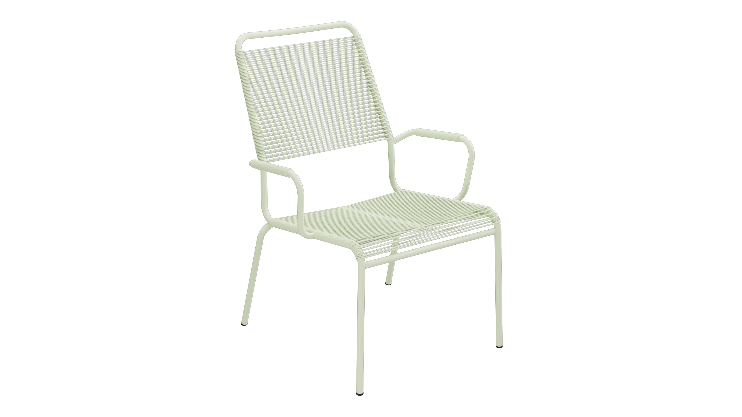 Rigi Spaghetti-Salonsessel  mit Armlehne in Pastellgrün präsentiert im Onlineshop von KAQTU Design AG. Gartenstuhl mit Armlehnen ist von Schaffner