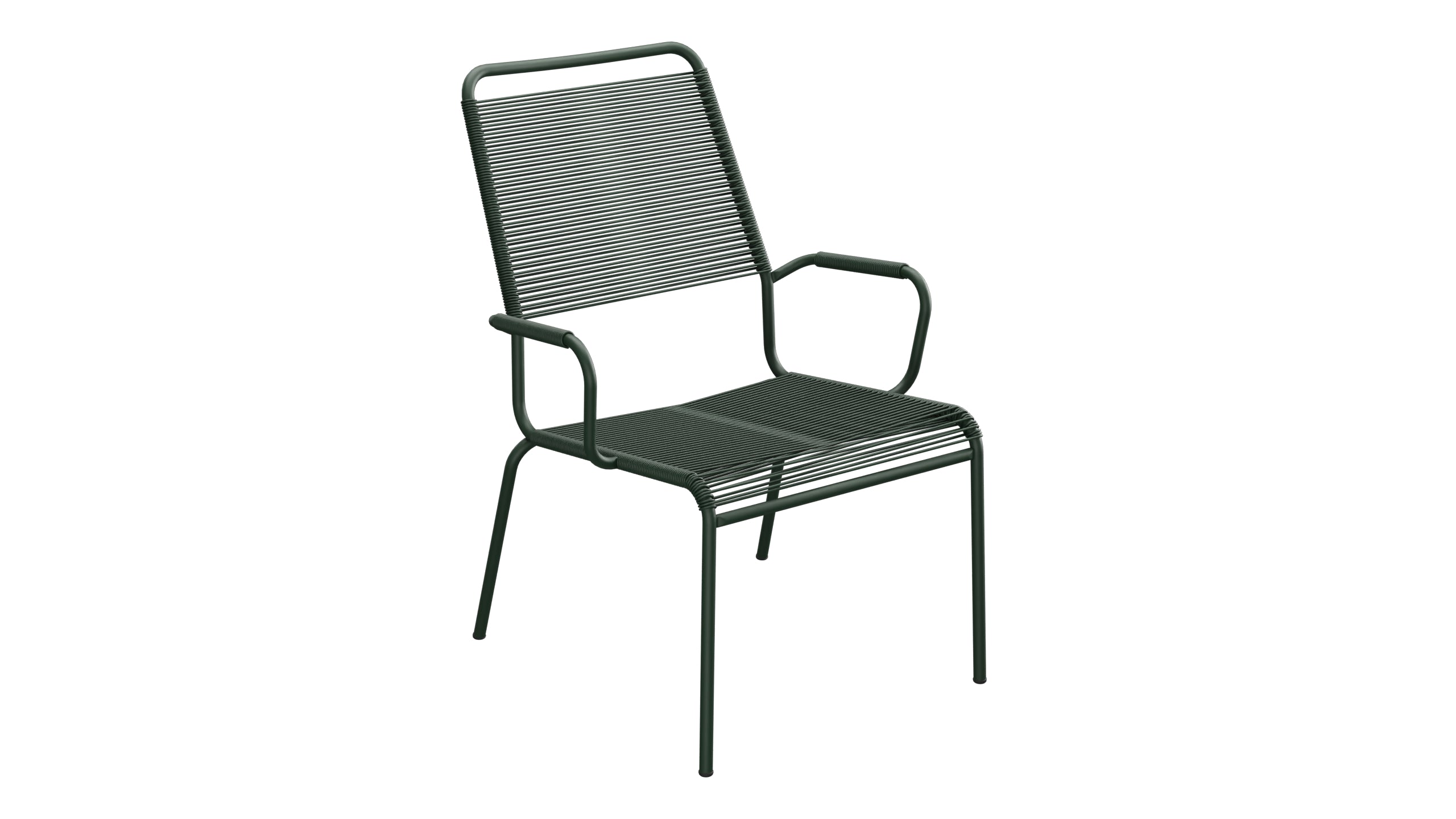Rigi Spaghetti-Salonsessel  mit Armlehne in Tannengrün präsentiert im Onlineshop von KAQTU Design AG. Gartenstuhl mit Armlehnen ist von Schaffner