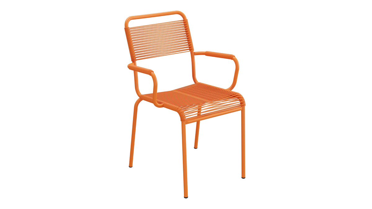 Rigi Spaghetti-Gartenstuhl mit Armlehne in Orange präsentiert im Onlineshop von KAQTU Design AG. Gartenstuhl mit Armlehnen ist von Schaffner