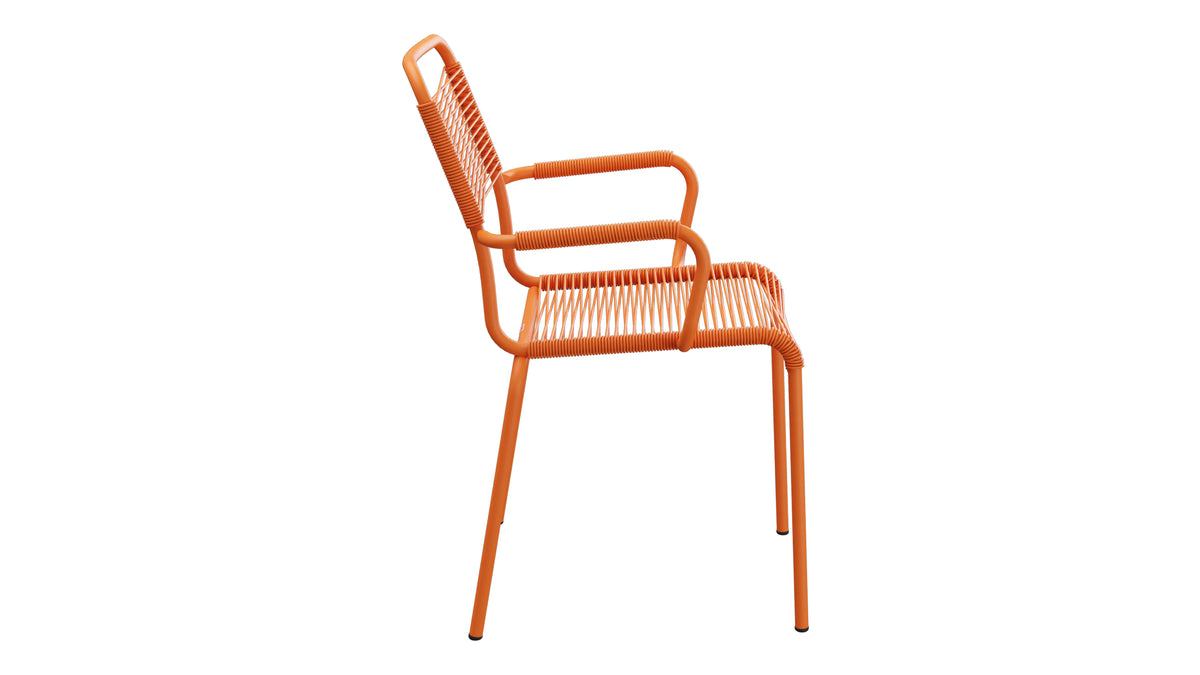 Rigi Spaghetti-Gartenstuhl mit Armlehne in Orange präsentiert im Onlineshop von KAQTU Design AG. Gartenstuhl mit Armlehnen ist von Schaffner