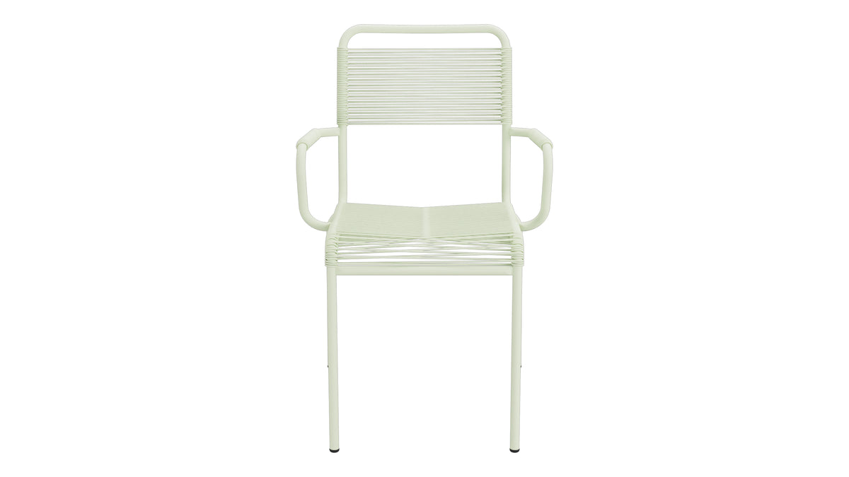 Rigi Spaghetti-Gartenstuhl mit Armlehne in Pastellgrün präsentiert im Onlineshop von KAQTU Design AG. Gartenstuhl mit Armlehnen ist von Schaffner