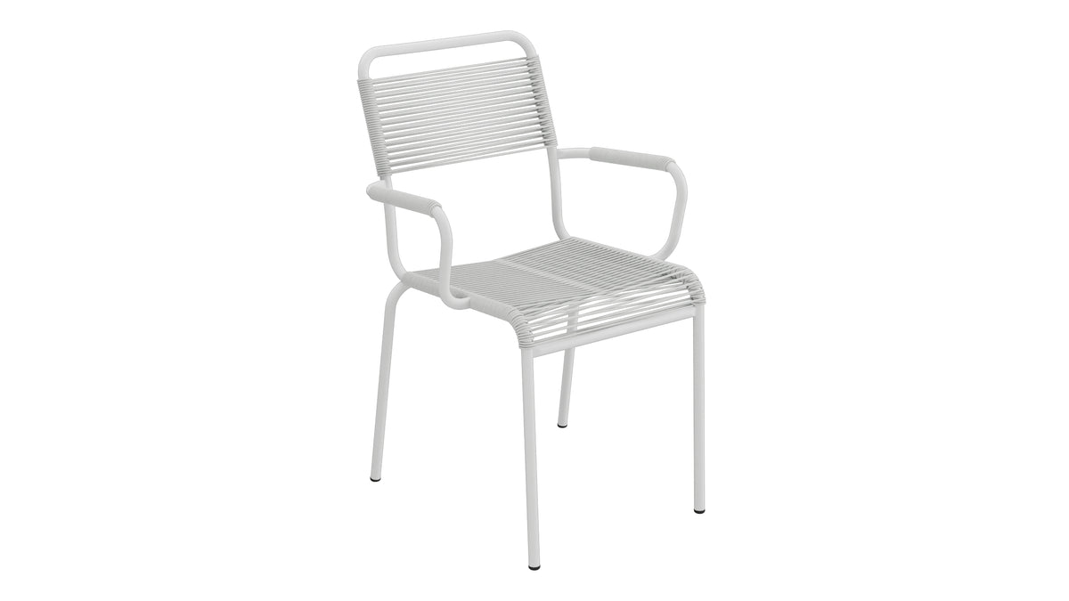 Rigi Spaghetti-Gartenstuhl mit Armlehne in Alusilber präsentiert im Onlineshop von KAQTU Design AG. Gartenstuhl mit Armlehnen ist von Schaffner